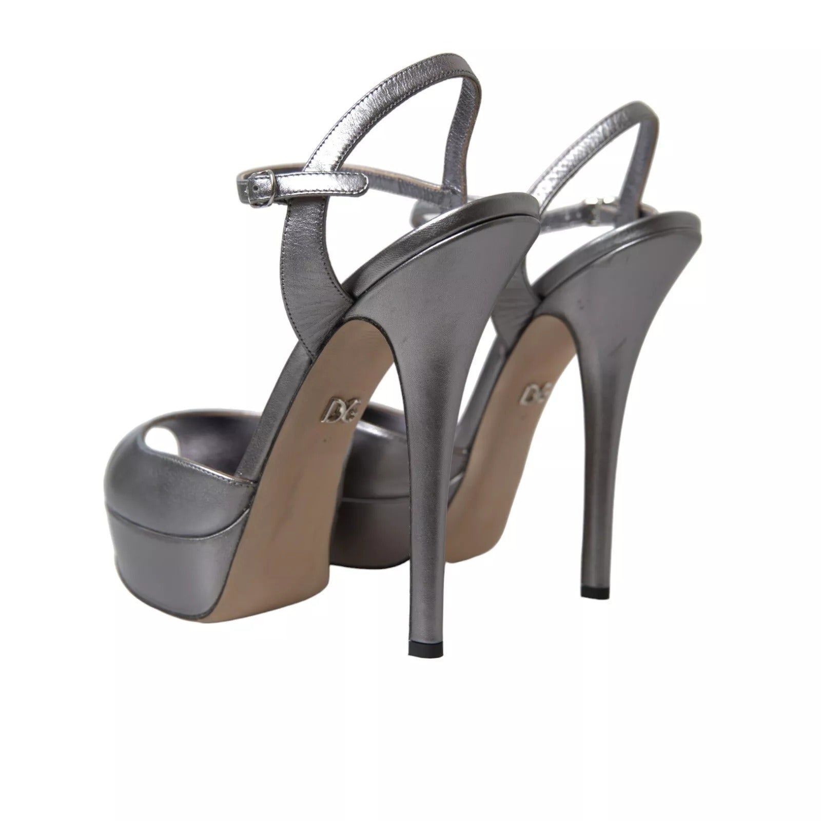 Dolce & Gabbana Silver Leather Platform Heels Sandals Shoes | Regal Royce