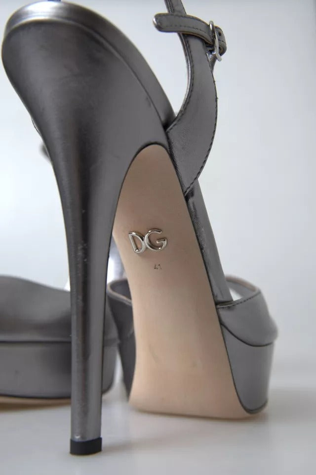 Dolce & Gabbana Silver Leather Platform Heels Sandals Shoes | Regal Royce