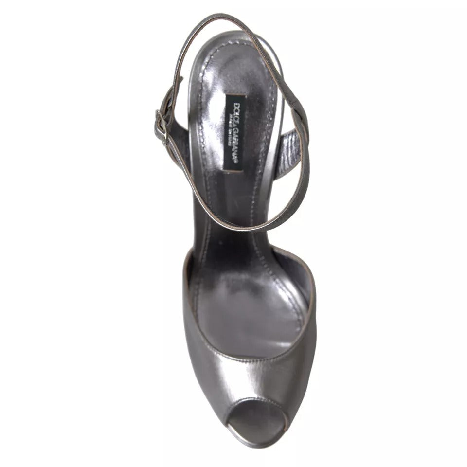 Dolce & Gabbana Silver Leather Platform Heels Sandals Shoes | Regal Royce