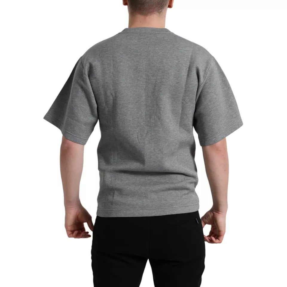 Dolce & Gabbana Gray Cotton Embellished Crew Neck  T-shirt | Regal Royce
