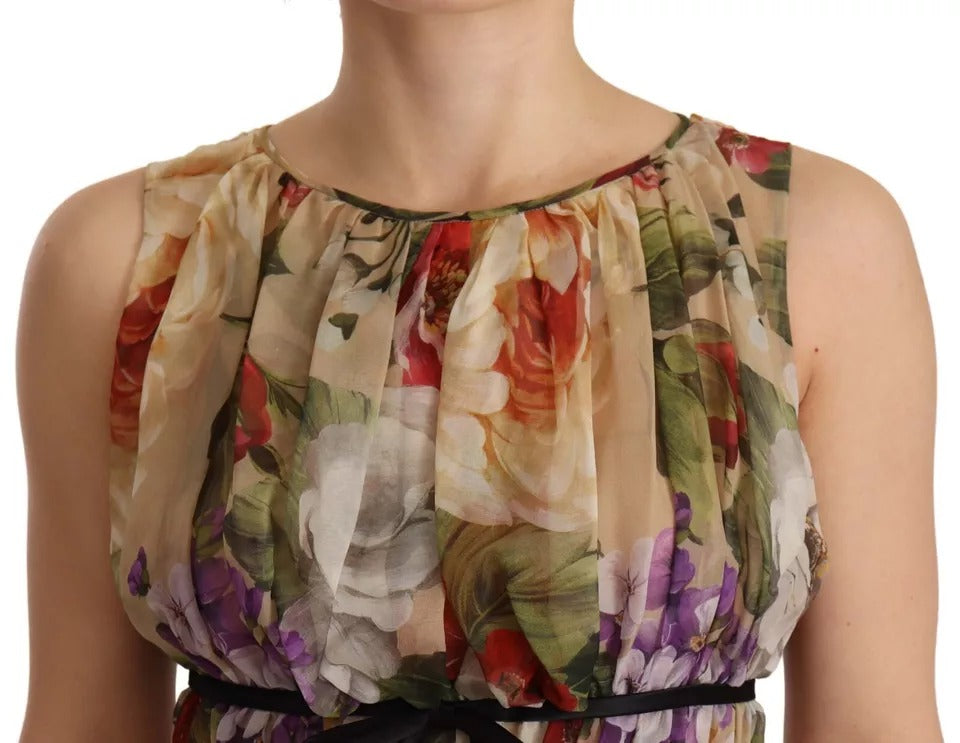 Dolce & Gabbana Beige Floral Sleeveless Round Neck Mini Dress | Regal Royce