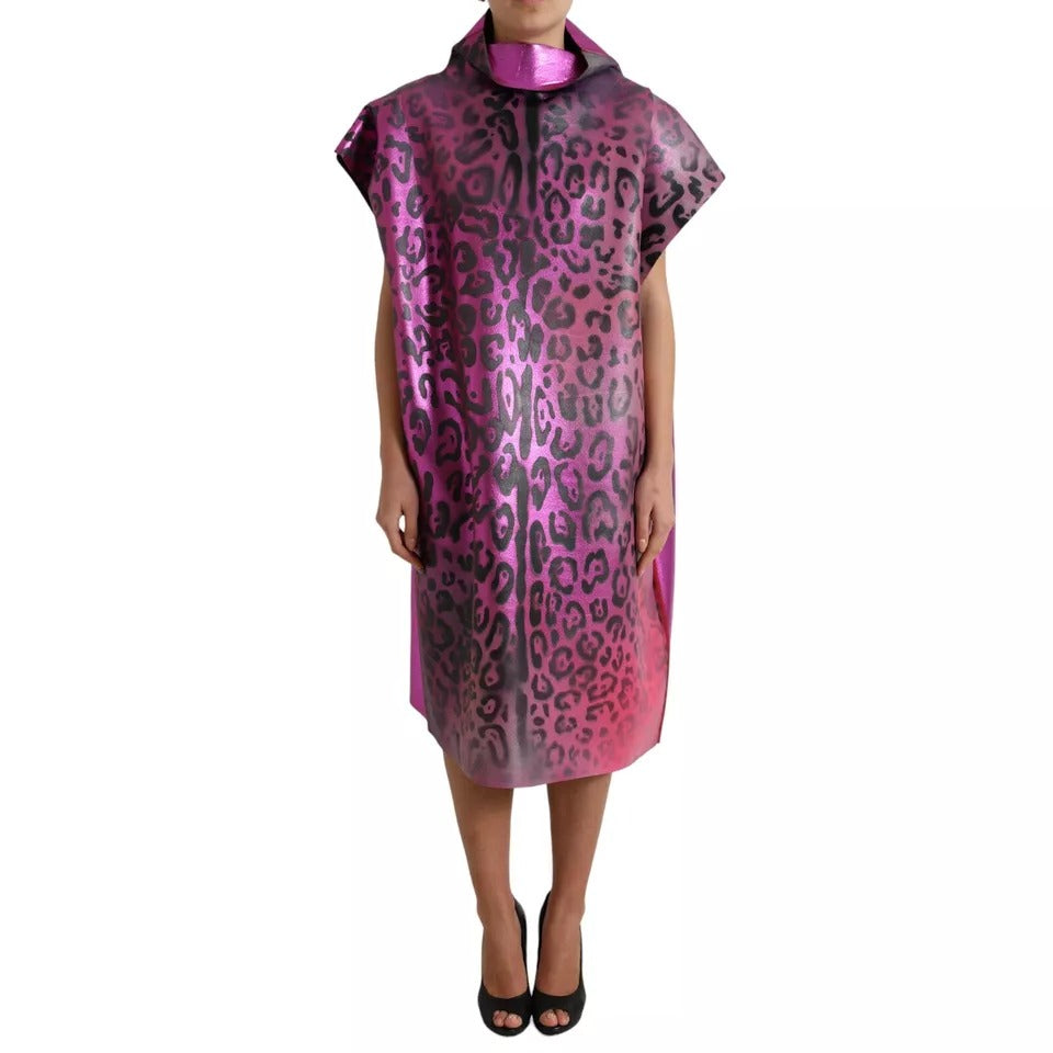 Dolce & Gabbana Pink Leopard Print Polyester Shift Midi Dress | Regal Royce