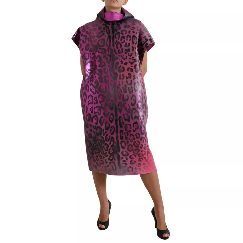 Dolce & Gabbana Pink Leopard Print Polyester Shift Midi Dress | Regal Royce