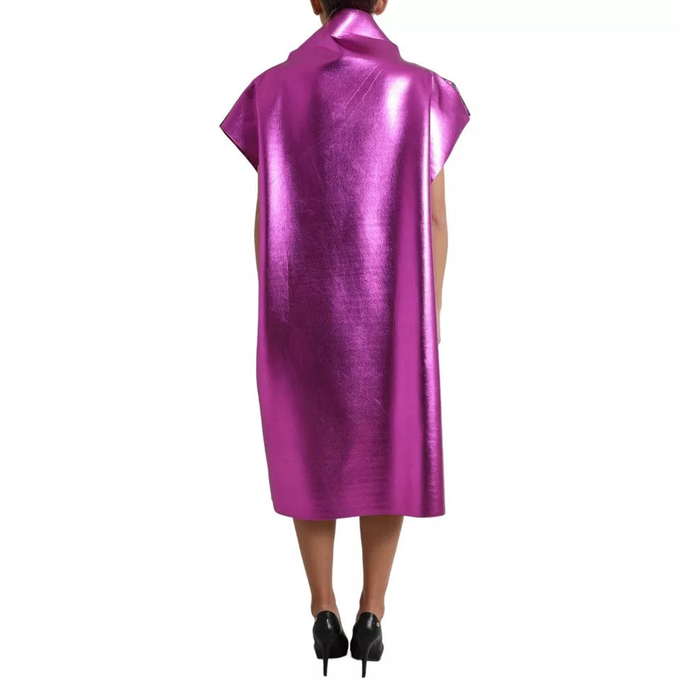 Dolce & Gabbana Pink Leopard Print Polyester Shift Midi Dress | Regal Royce