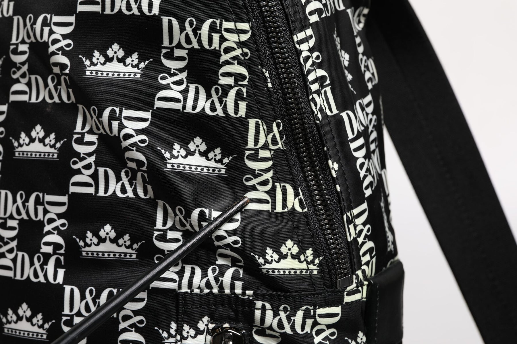 Dolce & Gabbana Black White Crown Printed Nylon School Backpack Bag | Regal Royce