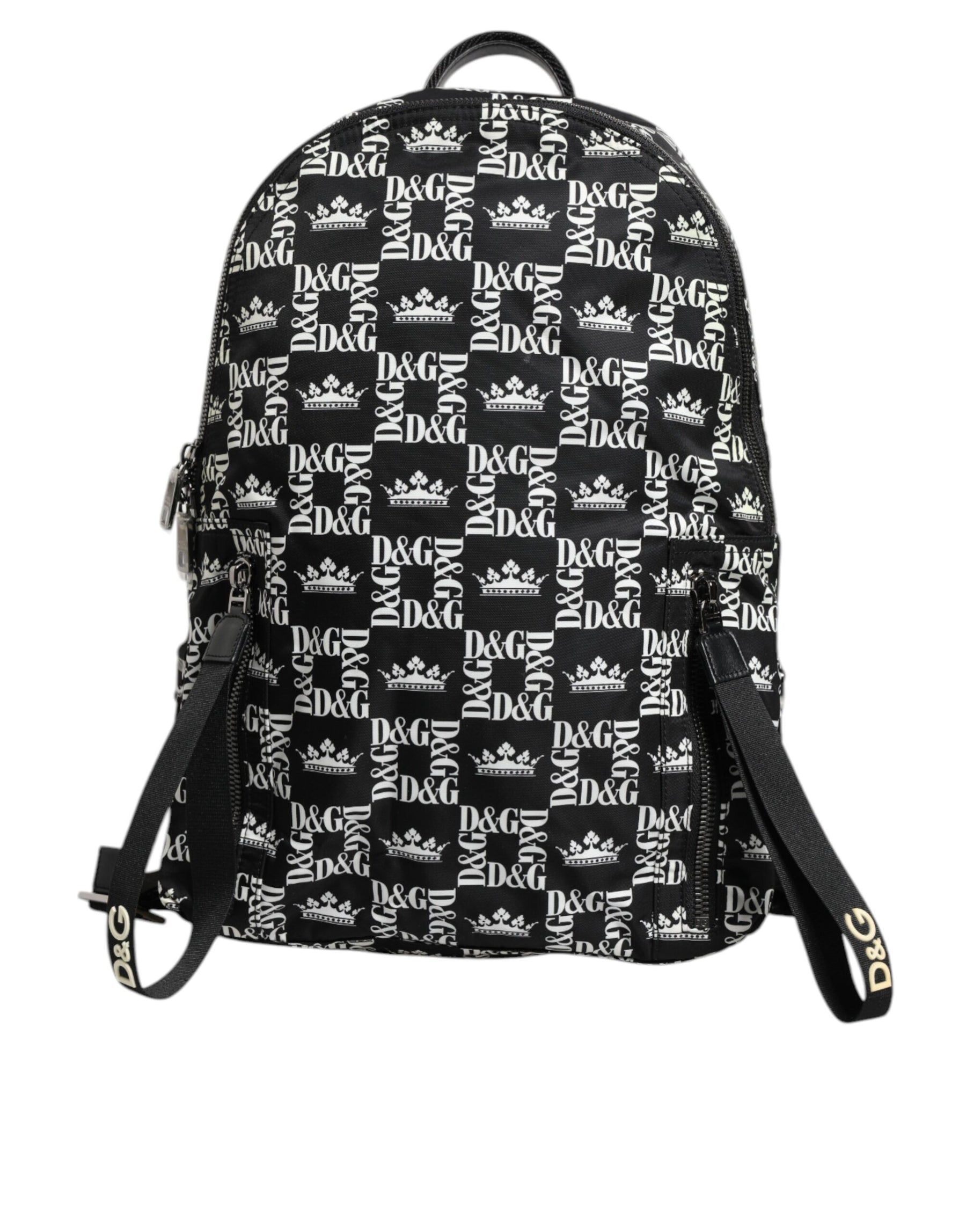 Dolce & Gabbana Black White Crown Printed Nylon School Backpack Bag | Regal Royce