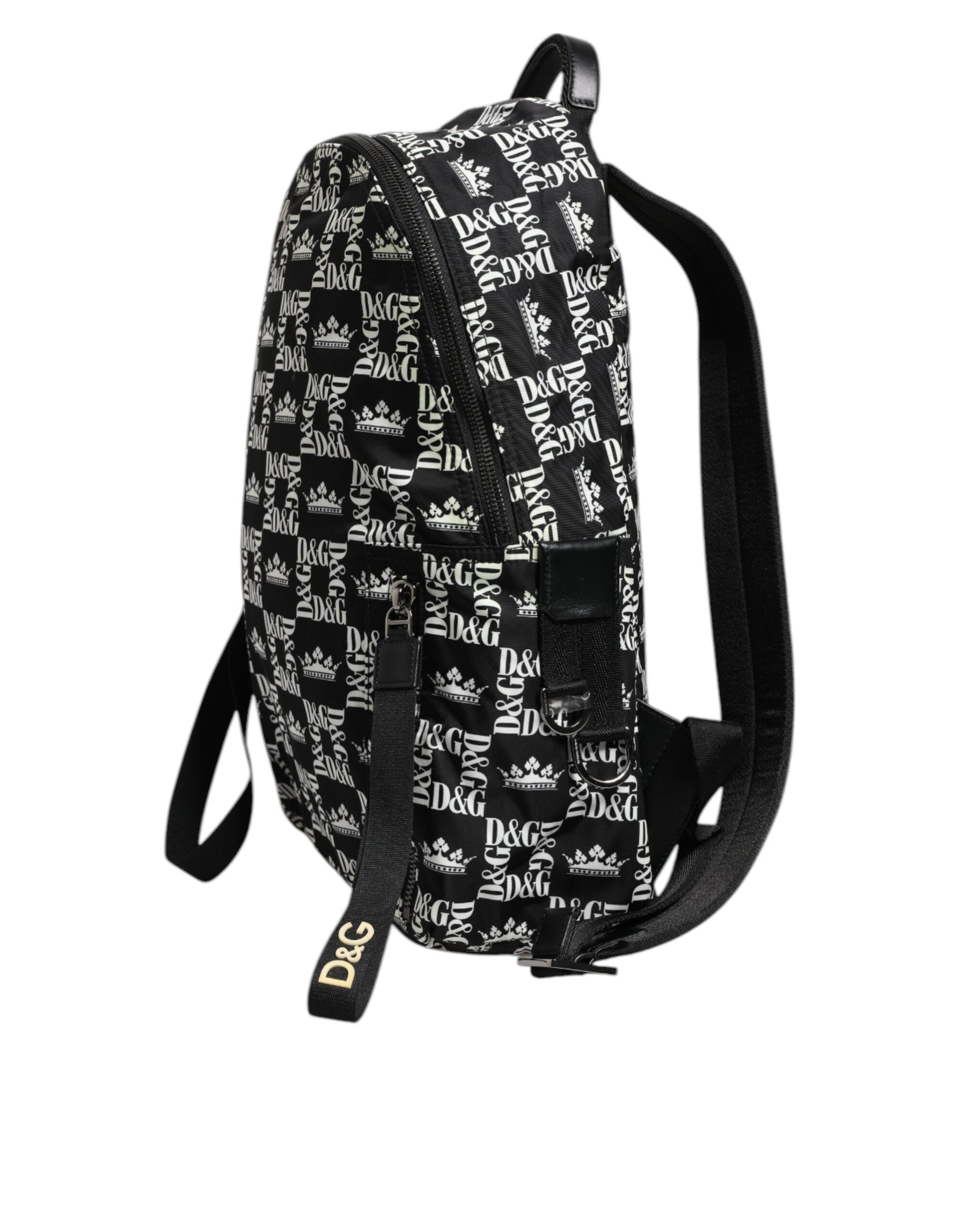 Dolce & Gabbana Black White Crown Printed Nylon School Backpack Bag | Regal Royce