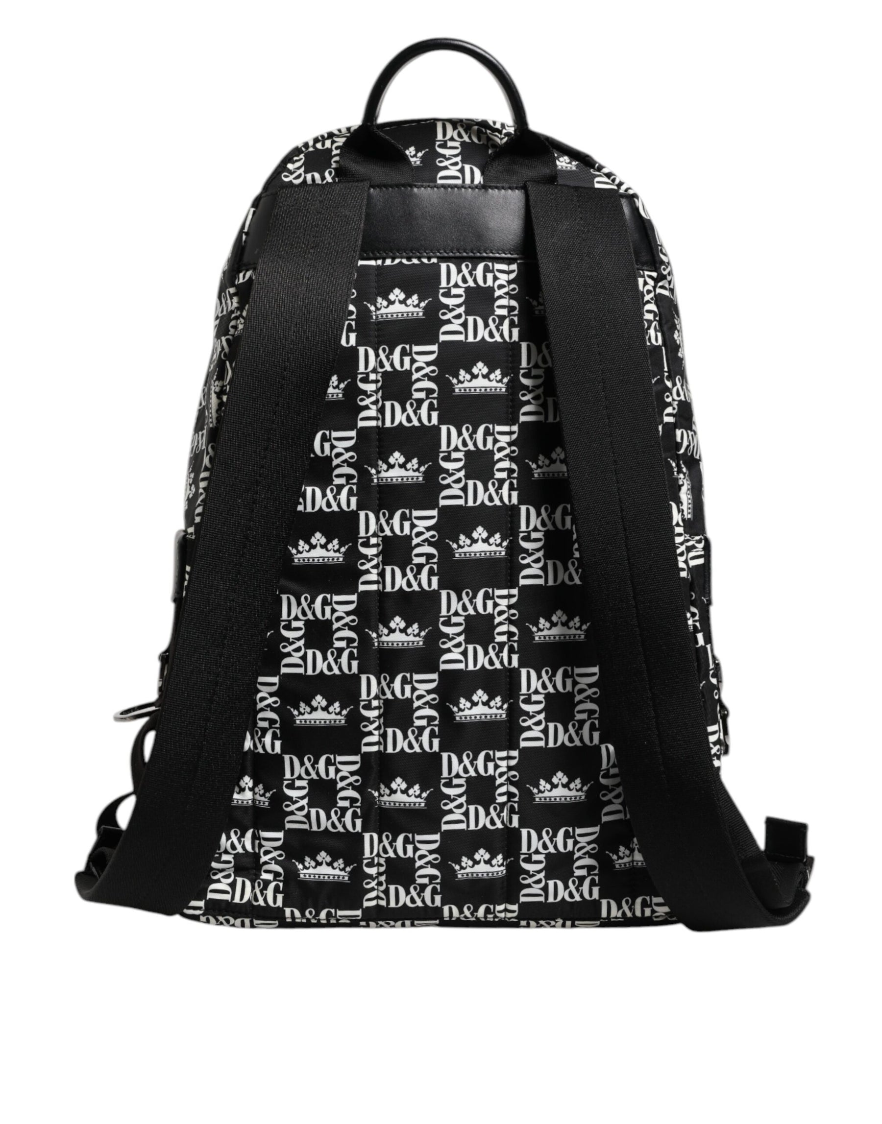 Dolce & Gabbana Black White Crown Printed Nylon School Backpack Bag | Regal Royce