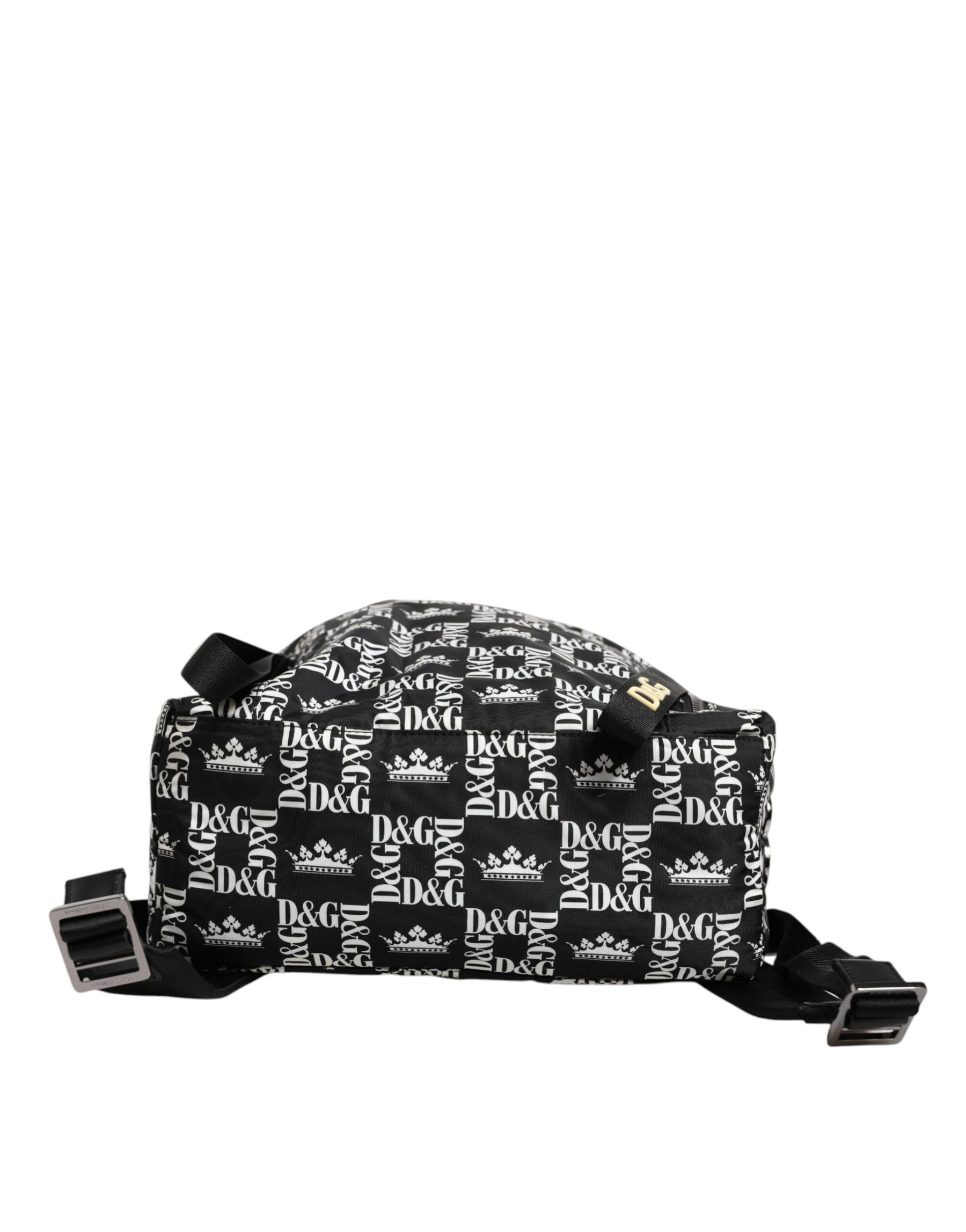 Dolce & Gabbana Black White Crown Printed Nylon School Backpack Bag | Regal Royce