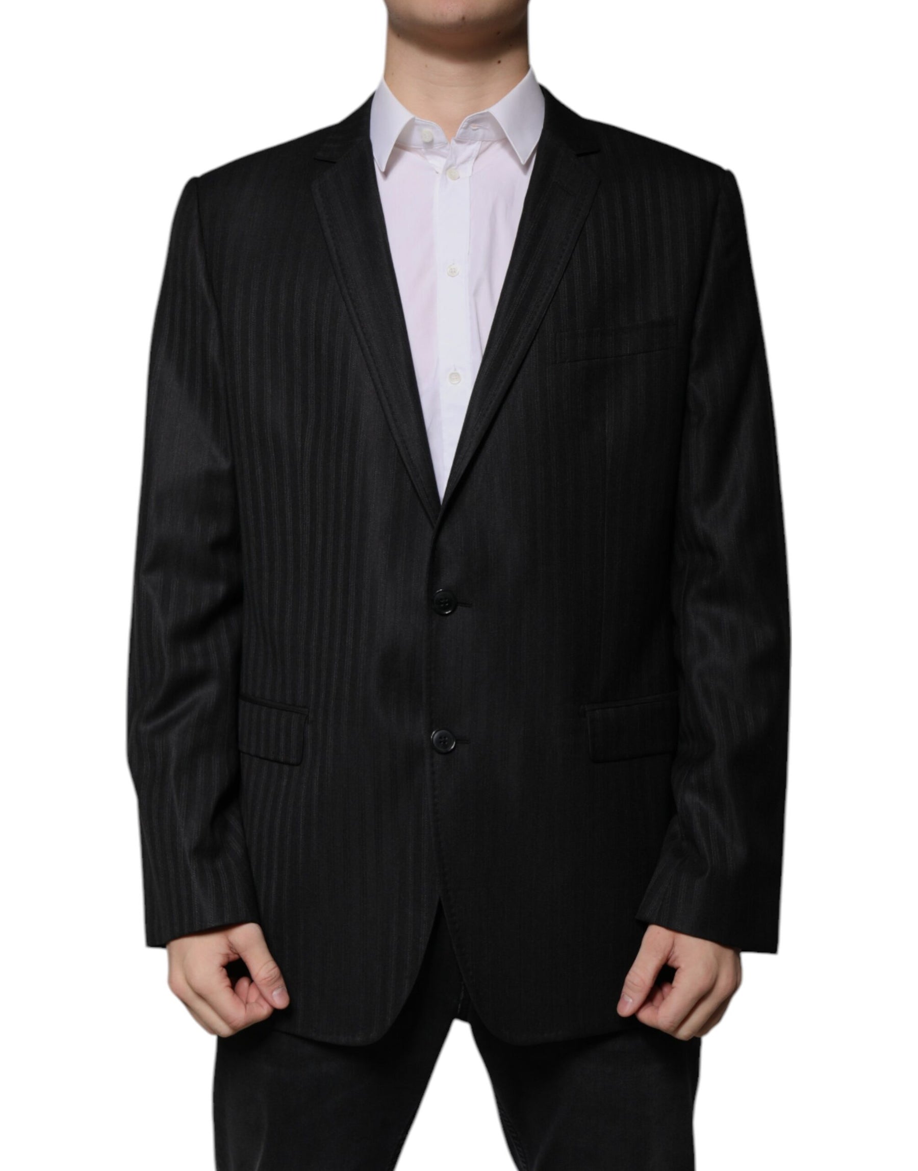 Dolce & Gabbana Black Stripe Wool Single Breasted Blazer | Regal Royce