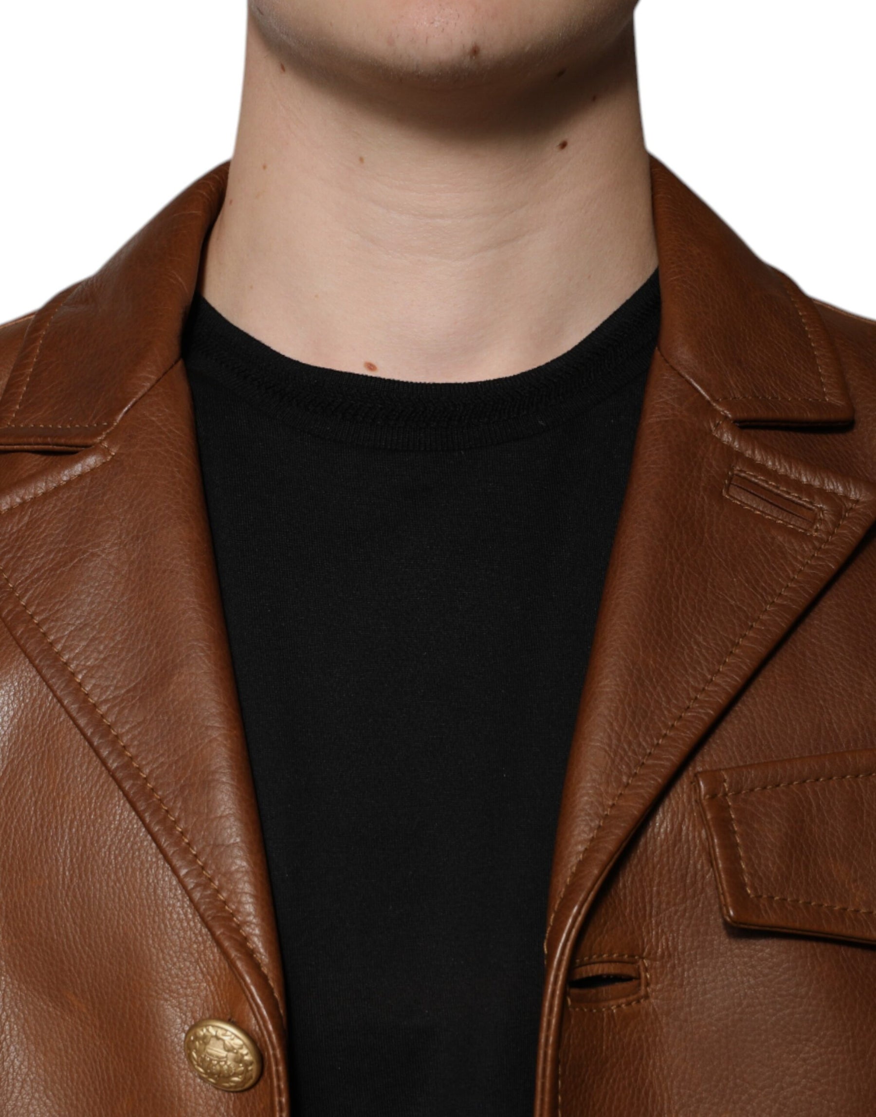 Dolce & Gabbana Brown Calfskin Leather Button Down Jacket | Regal Royce