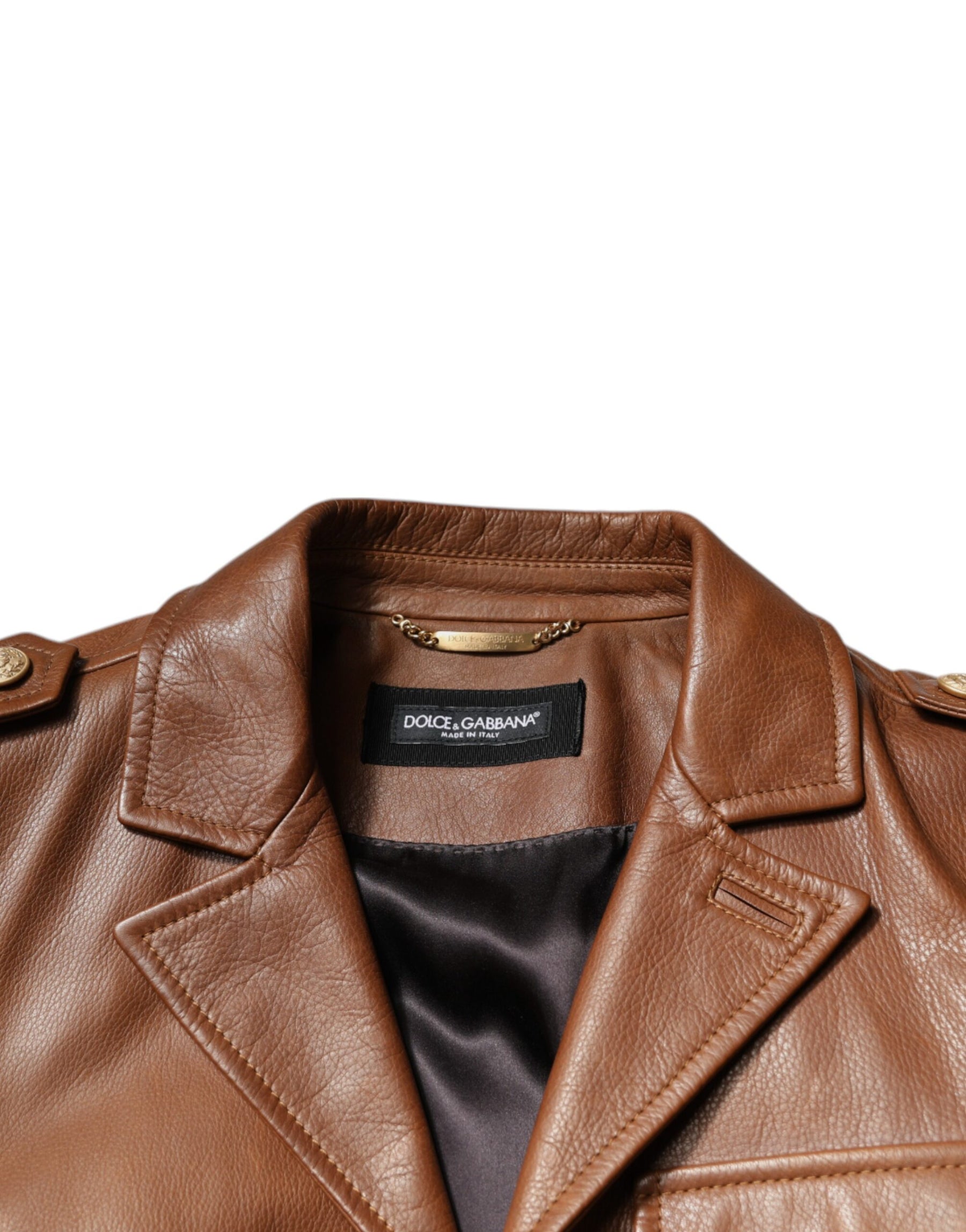 Dolce & Gabbana Brown Calfskin Leather Button Down Jacket | Regal Royce