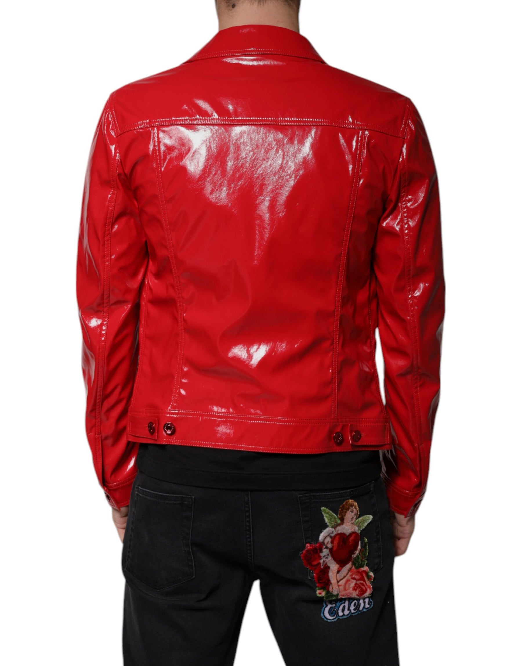 Dolce & Gabbana Red Polyester Button Down Collared Jacket | Regal Royce