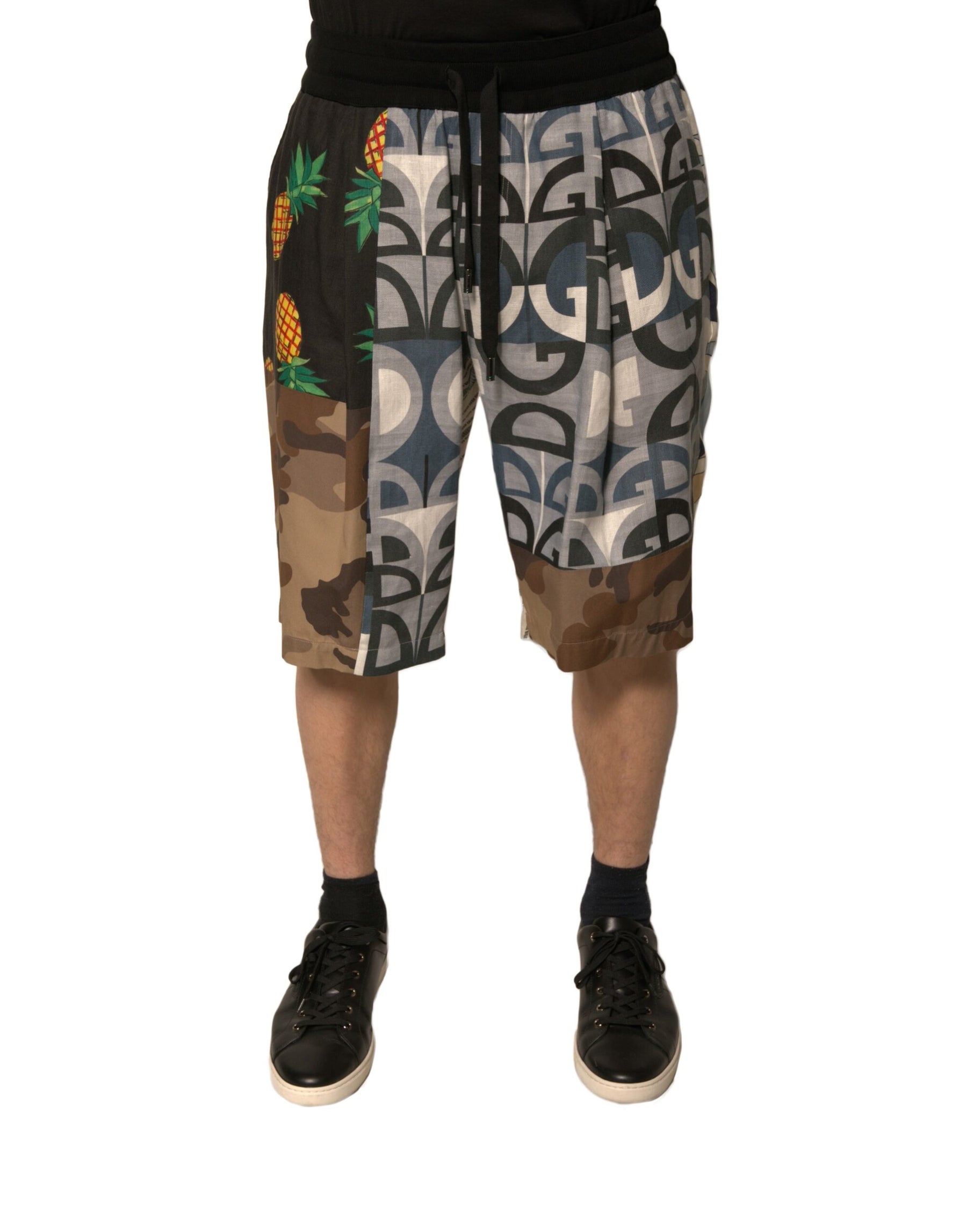 Dolce & Gabbana Multicolor Patchwork Linen Bermuda Shorts | Regal Royce
