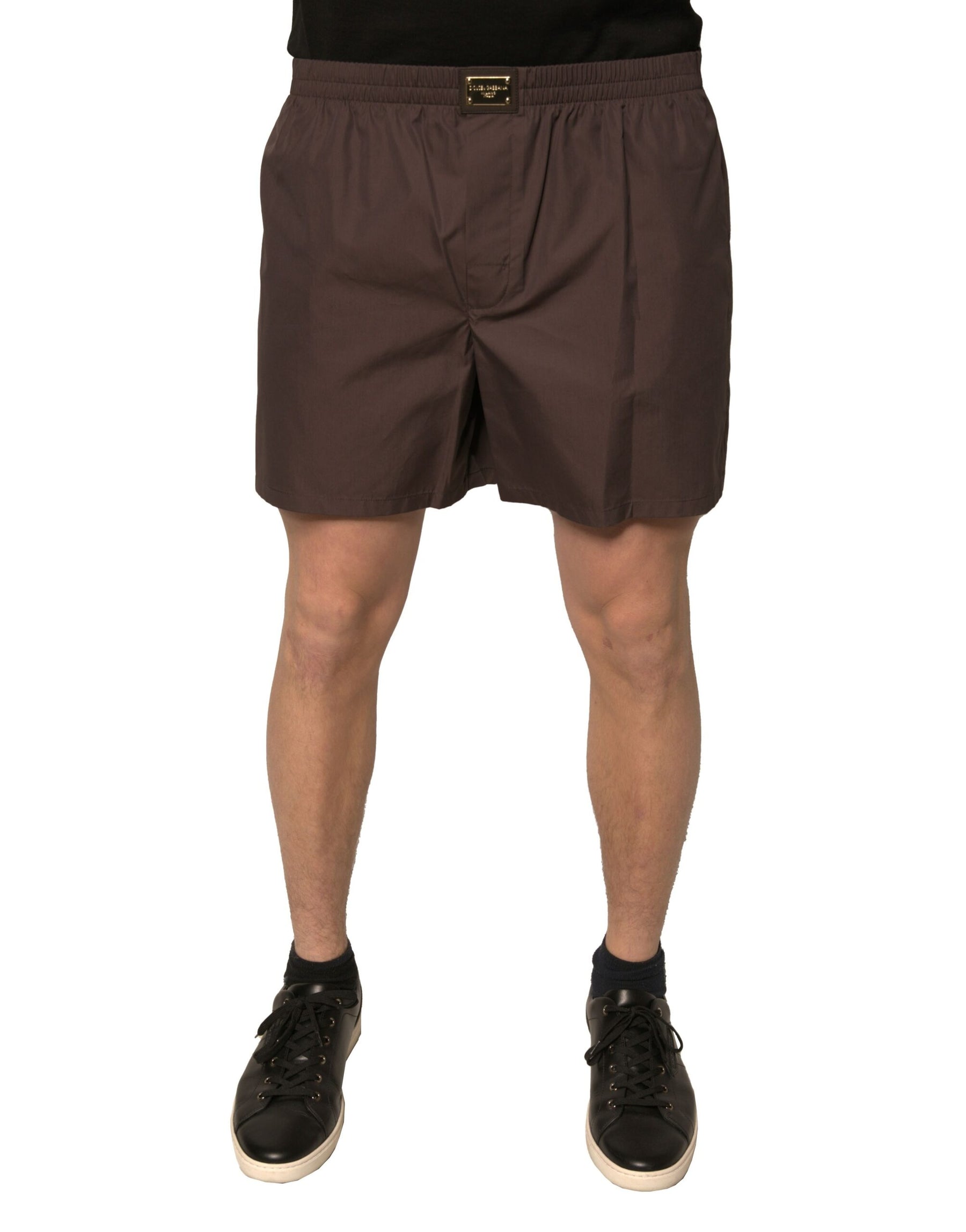 Dolce & Gabbana Brown Cotton Blend Men Mid Waist Shorts | Regal Royce
