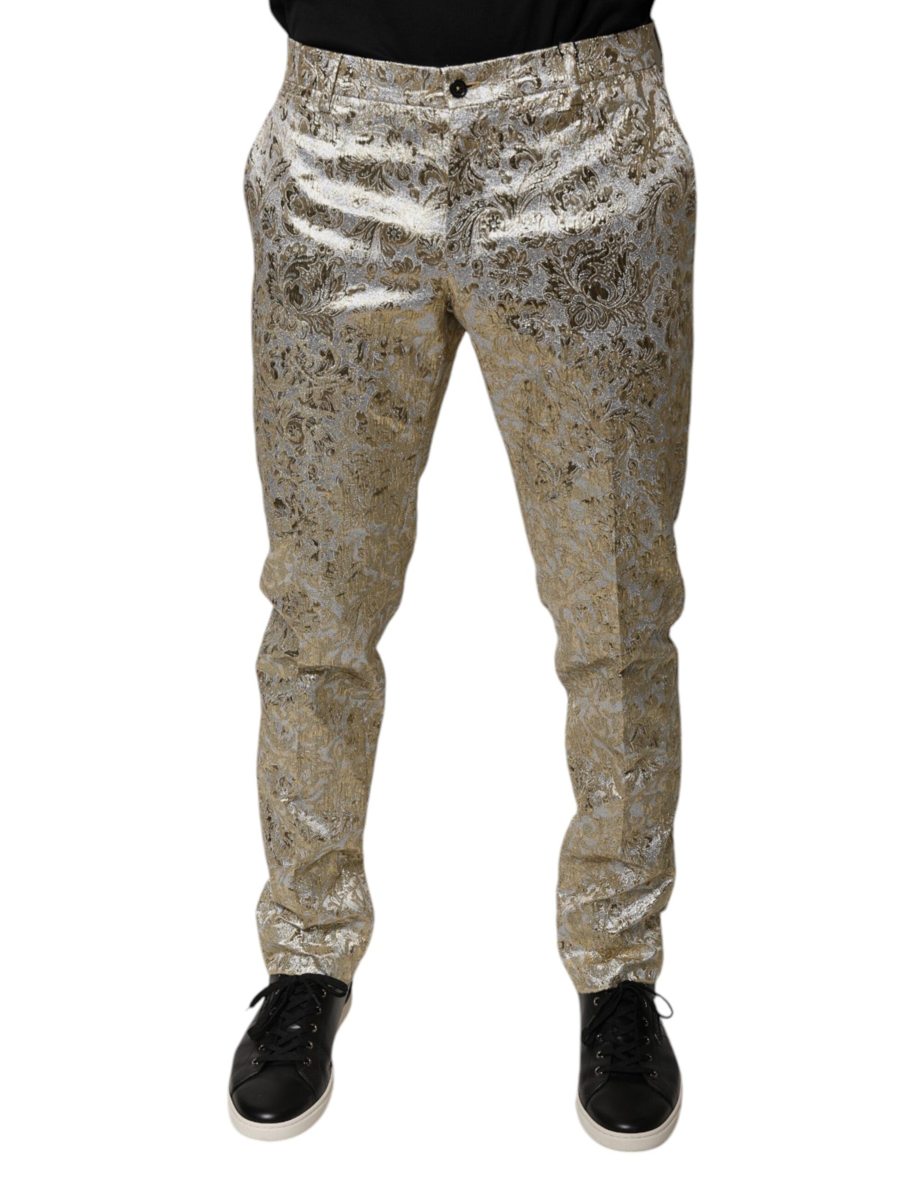 Dolce & Gabbana Gold Floral Jacquard Men Dress Pants | Regal Royce