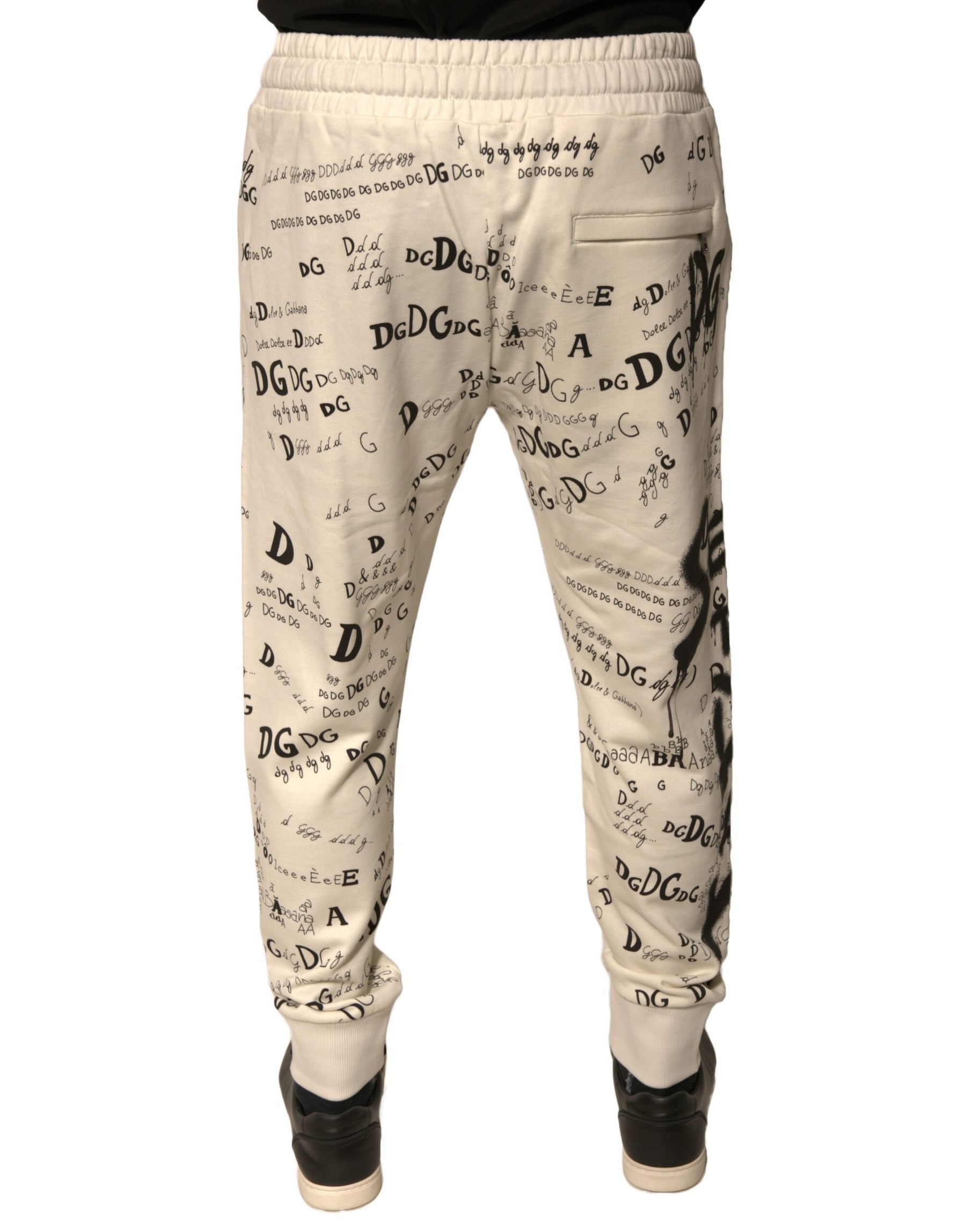 Dolce & Gabbana White Printed Cotton Jogger Sweatpants Pants | Regal Royce