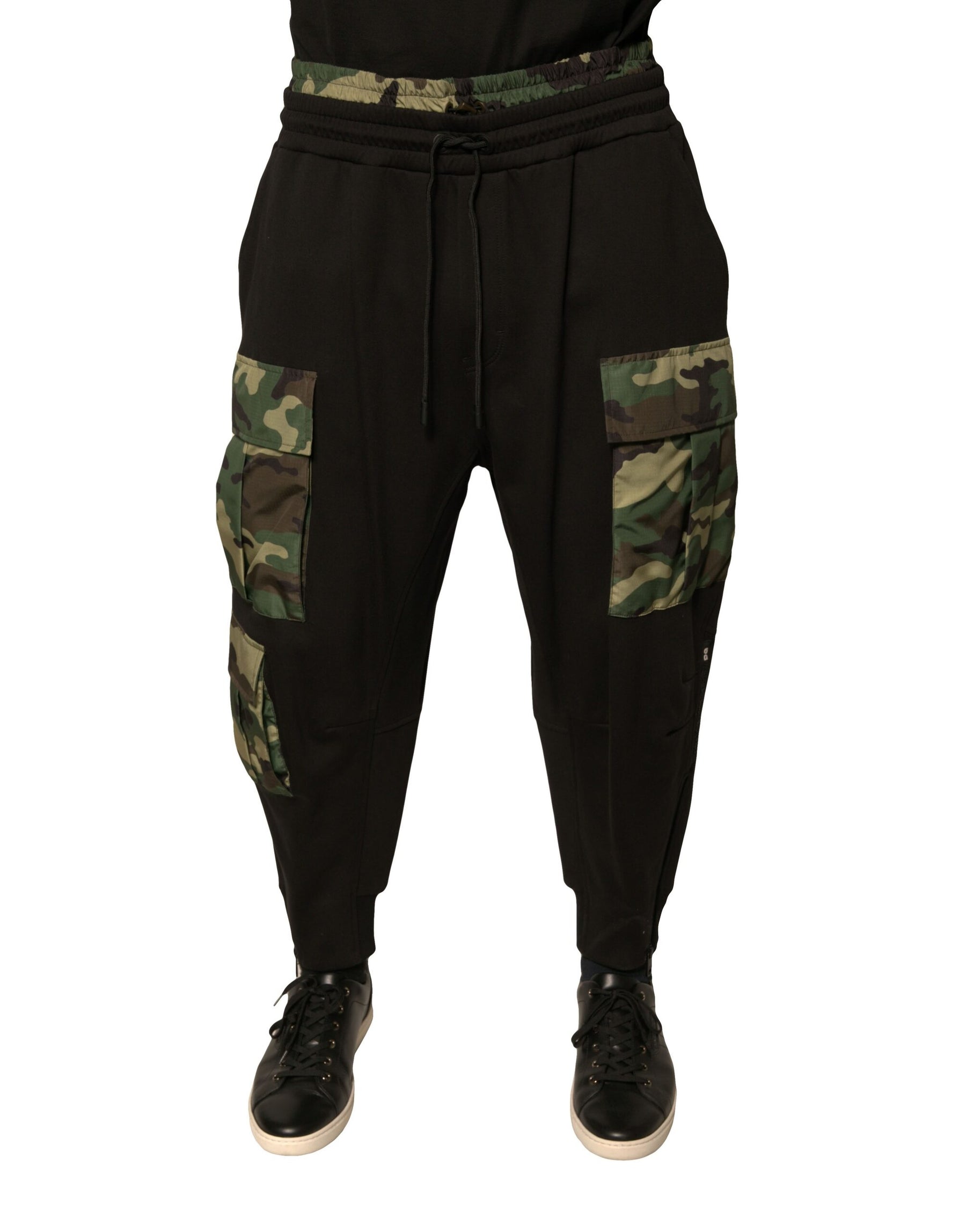 Dolce & Gabbana Black Camouflage Cotton Jogger Cargo Pants | Regal Royce