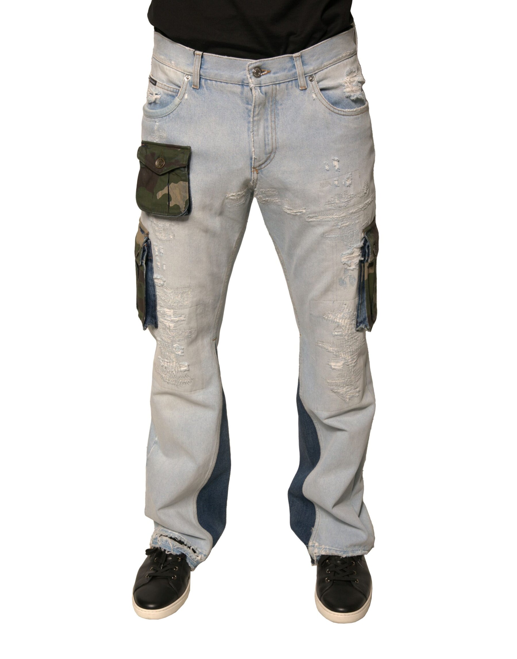 Dolce & Gabbana Light Blue Cotton Cargo Straight Denim Jeans | Regal Royce