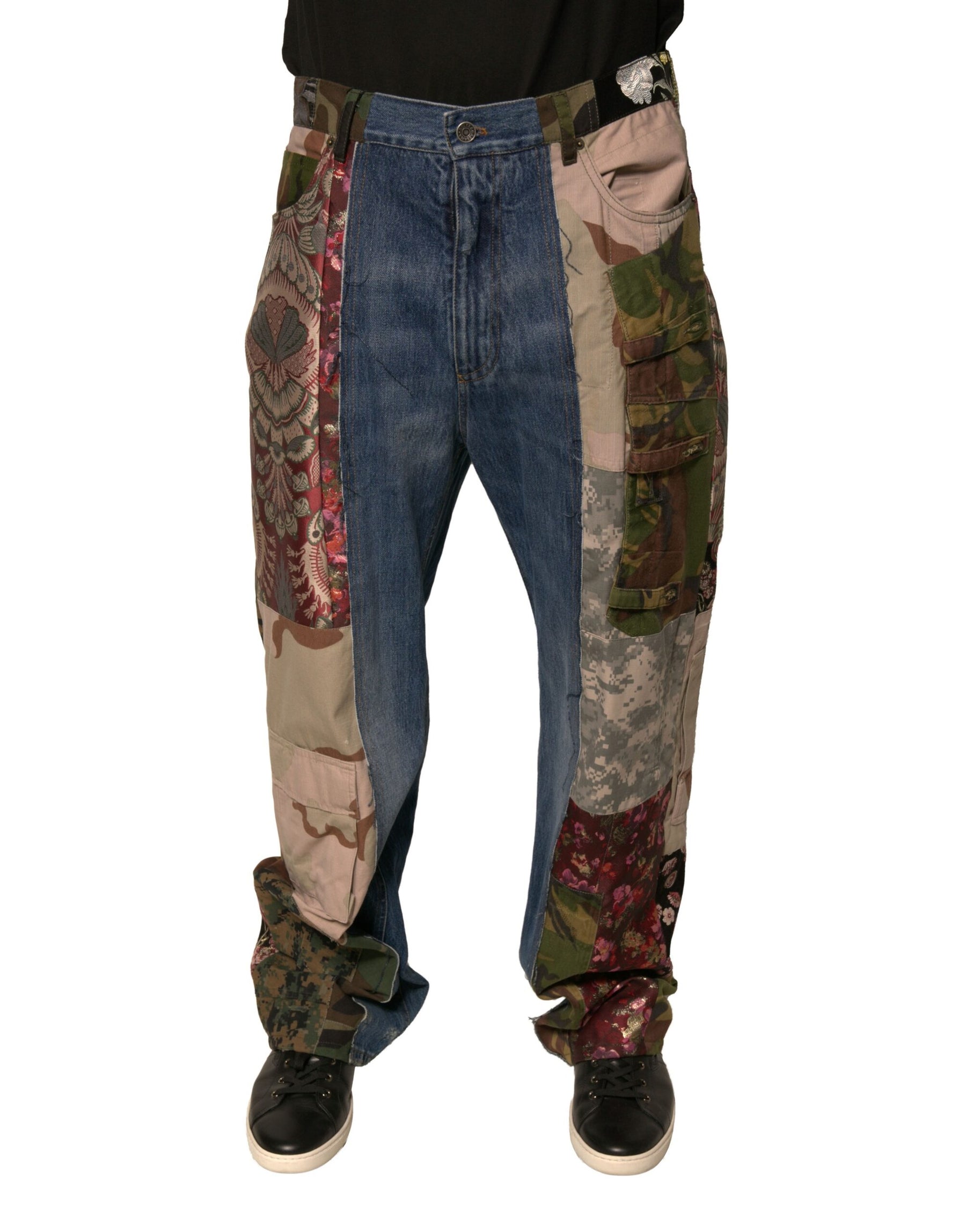 Dolce & Gabbana Blue Patchwork Cotton Straight Denim Jeans | Regal Royce