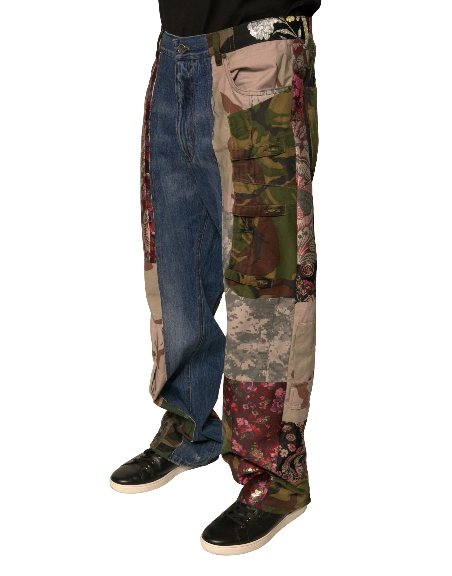 Dolce & Gabbana Blue Patchwork Cotton Straight Denim Jeans | Regal Royce