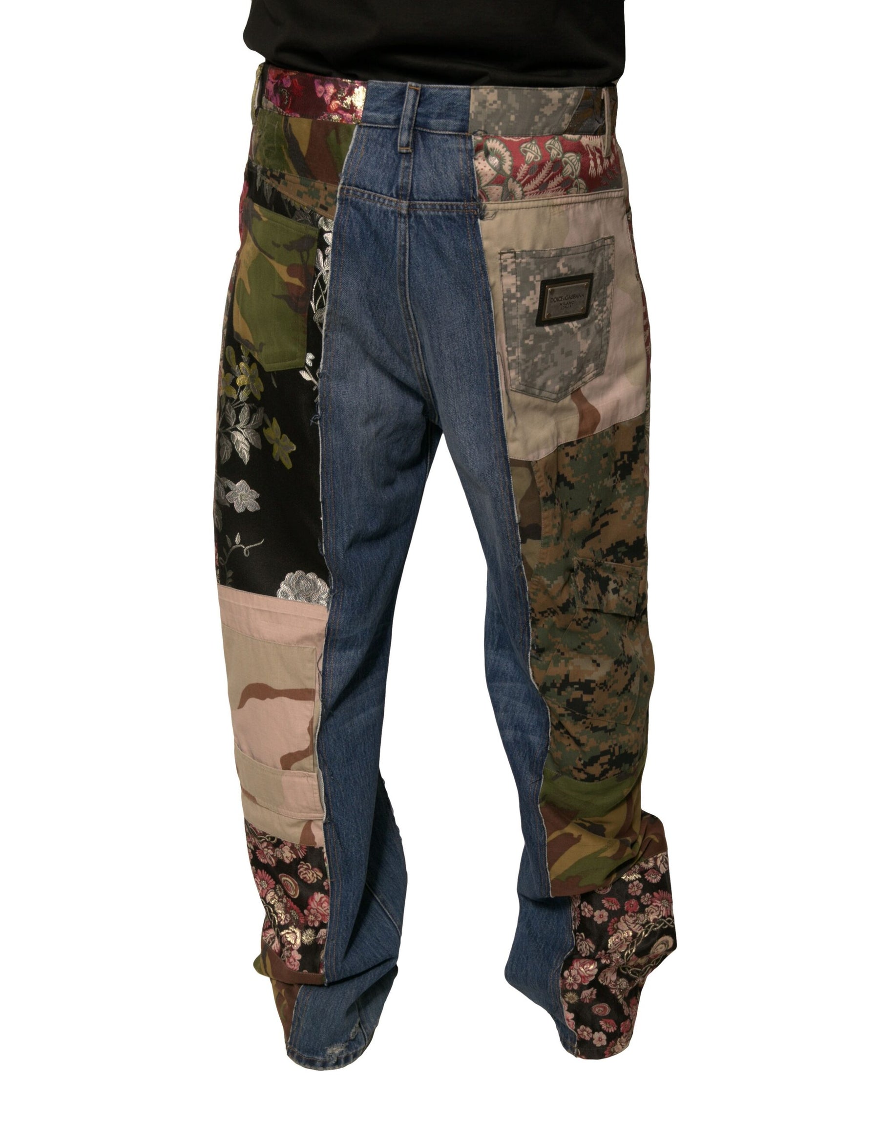 Dolce & Gabbana Blue Patchwork Cotton Straight Denim Jeans | Regal Royce
