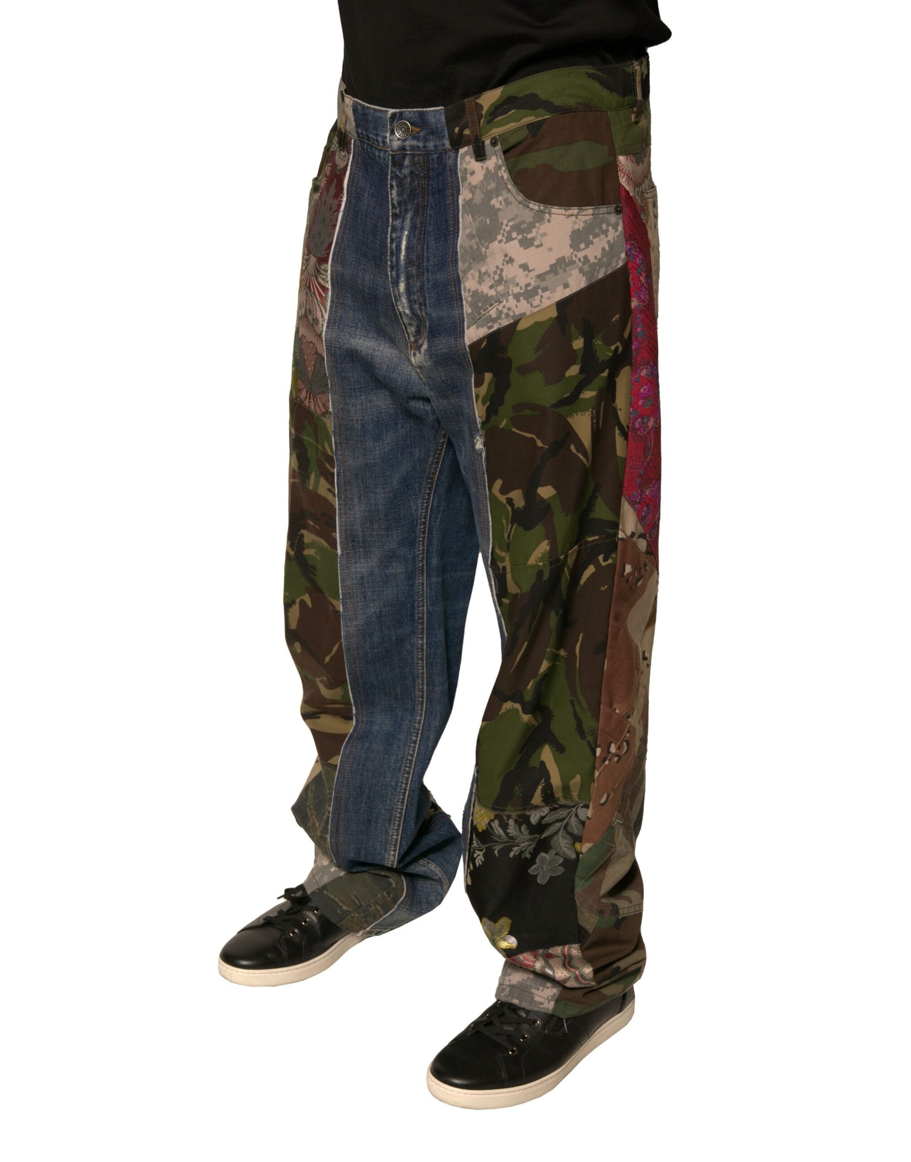 Dolce & Gabbana Blue Patchwork Cotton Straight Denim Jeans | Regal Royce