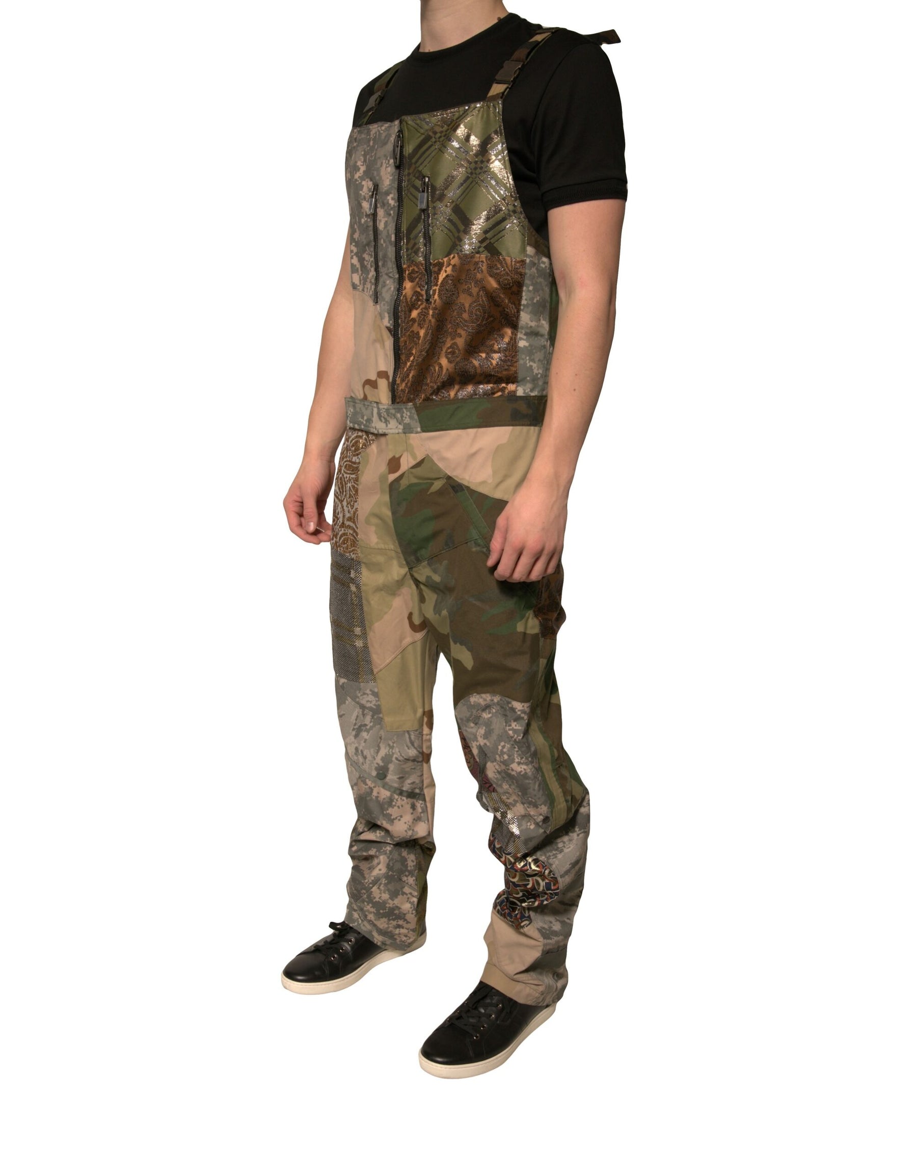 Dolce & Gabbana Multicolor Patchwork Camouflage Overall Pants | Regal Royce