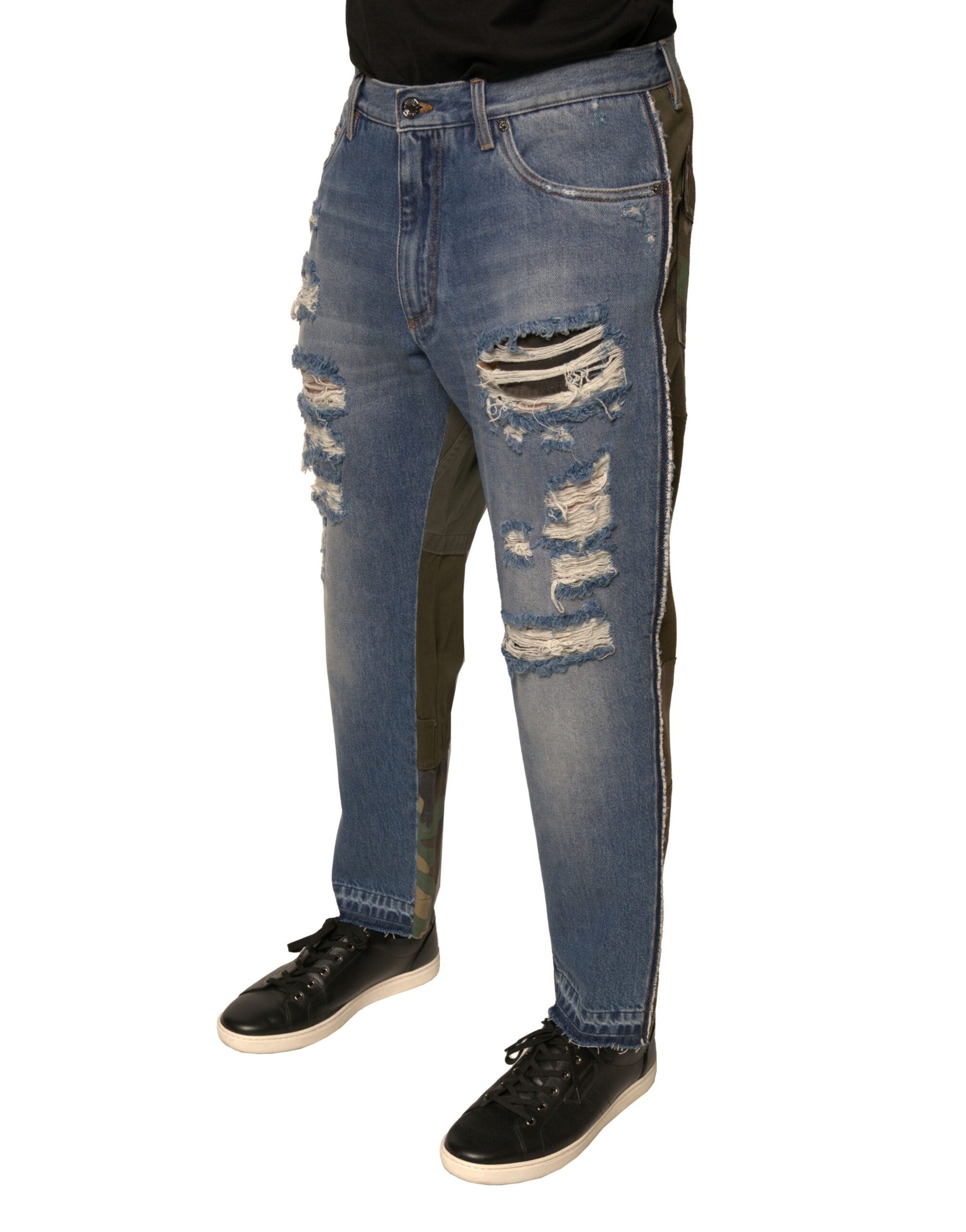 Dolce & Gabbana Blue Tattered Straight Cropped Denim Jeans | Regal Royce