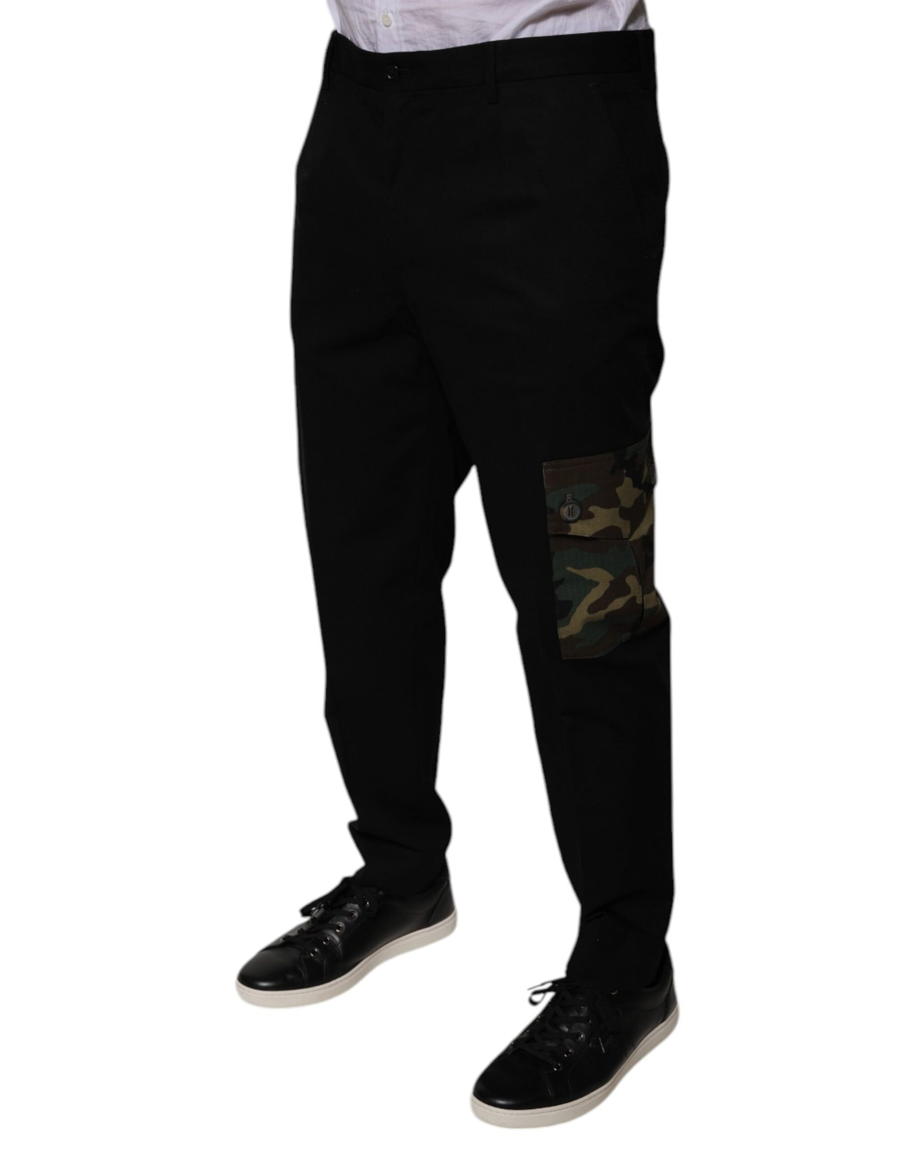 Dolce & Gabbana Black Cotton Men Cargo Casual Pants | Regal Royce
