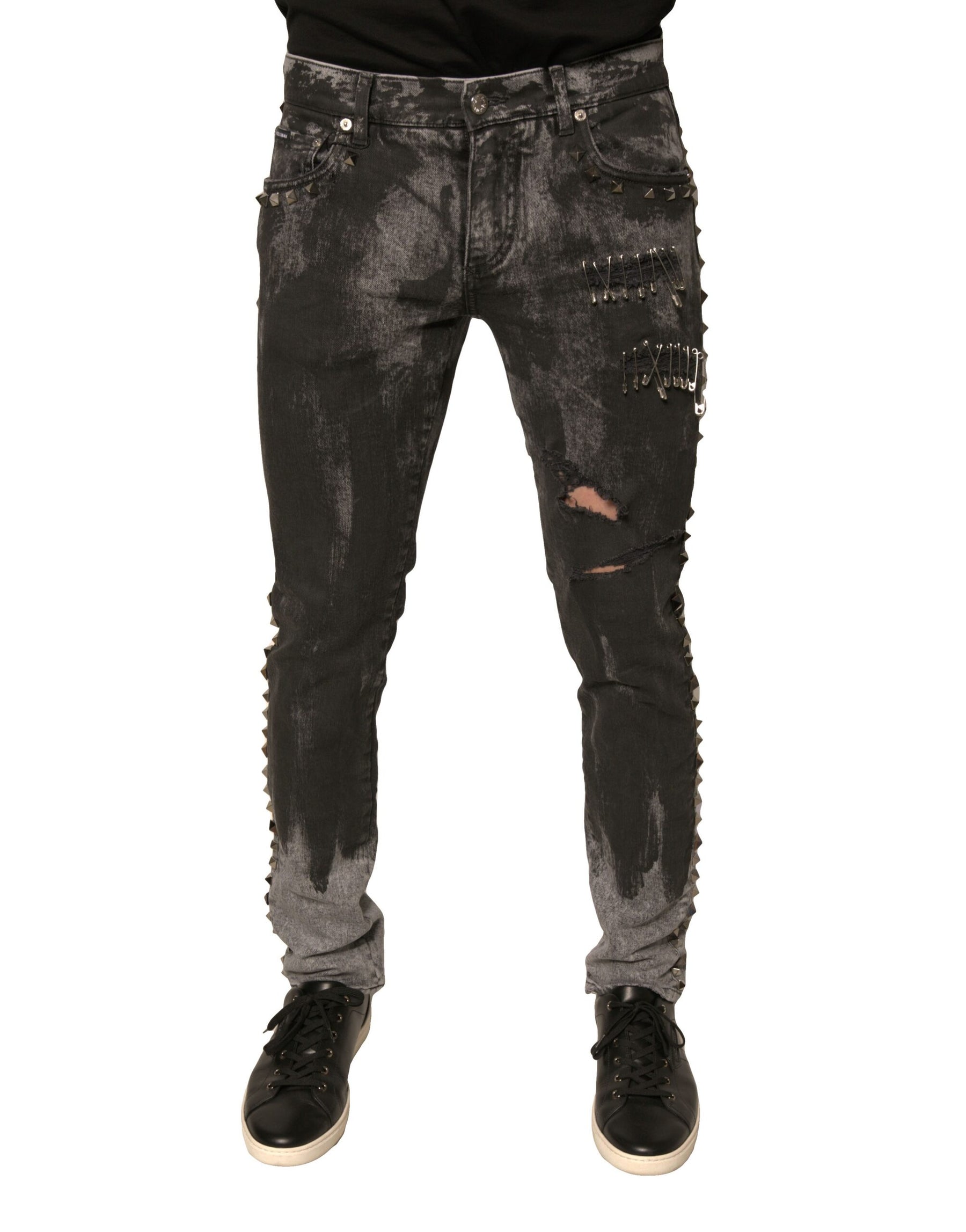 Dolce & Gabbana Gray Embellished Cotton Skinny Denim Jeans | Regal Royce