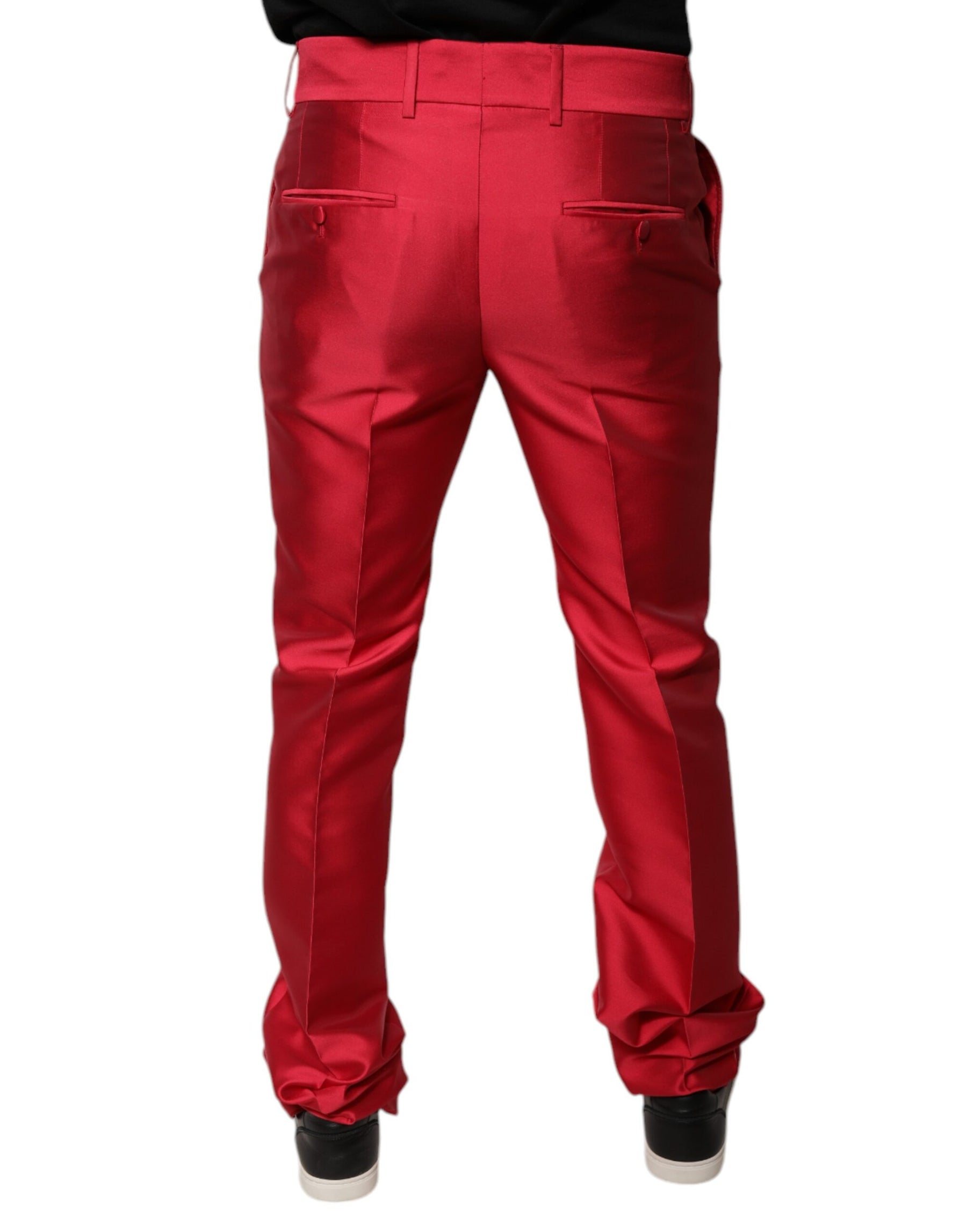 Dolce & Gabbana Red Silk Slim Fit Mid Waist Dress Formal Pants | Regal Royce