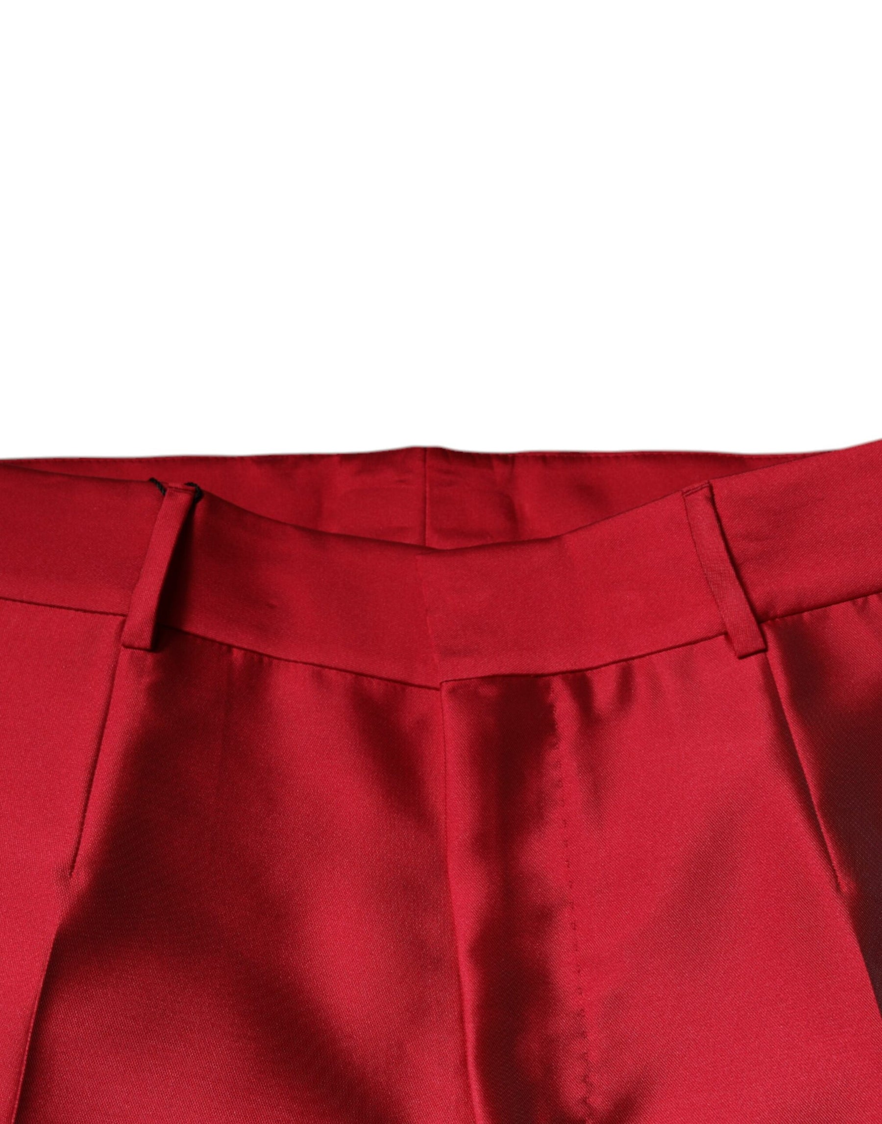 Dolce & Gabbana Red Silk Slim Fit Mid Waist Dress Formal Pants | Regal Royce