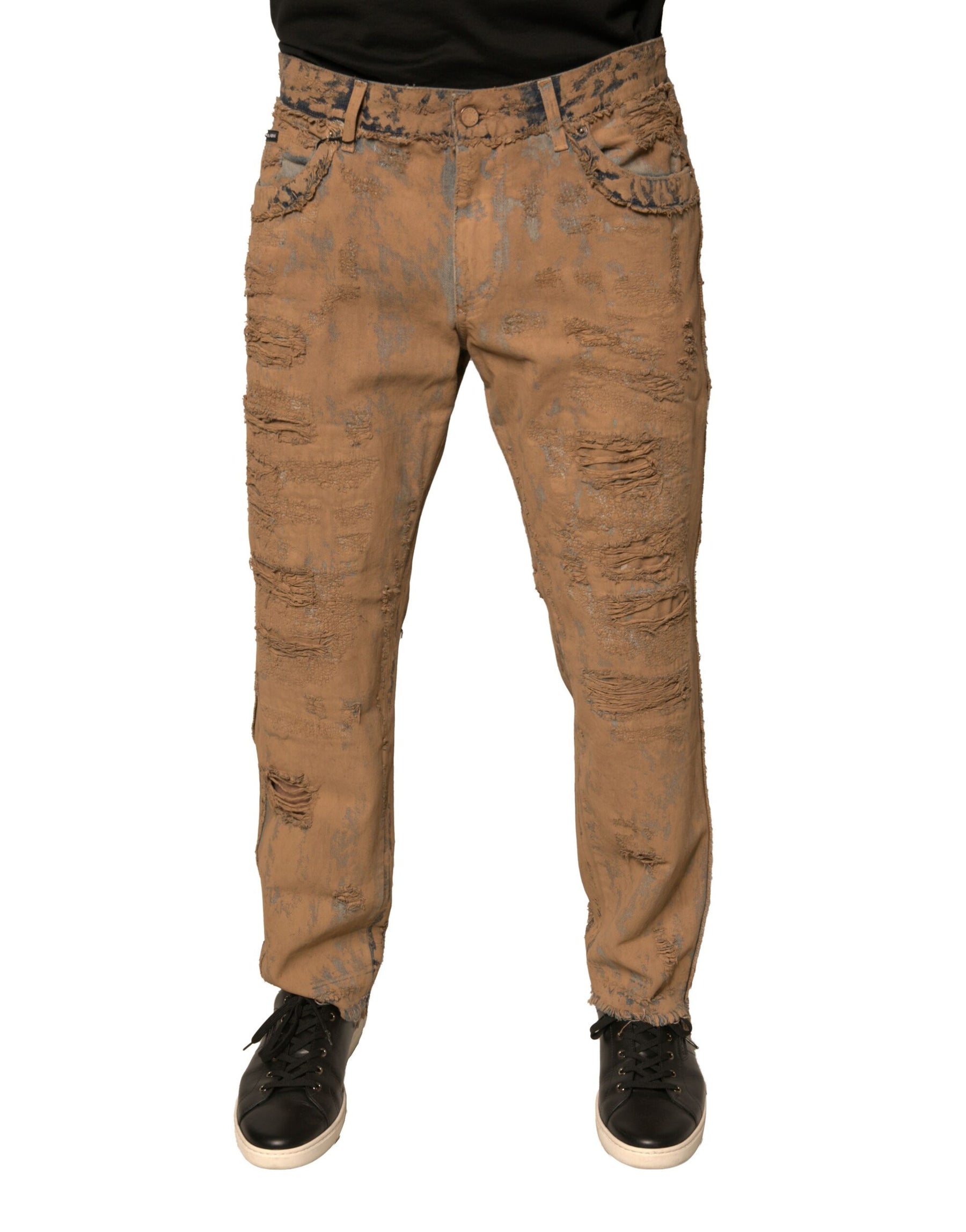 Dolce & Gabbana Brown Tattered Cotton Skinny Denim Jeans | Regal Royce