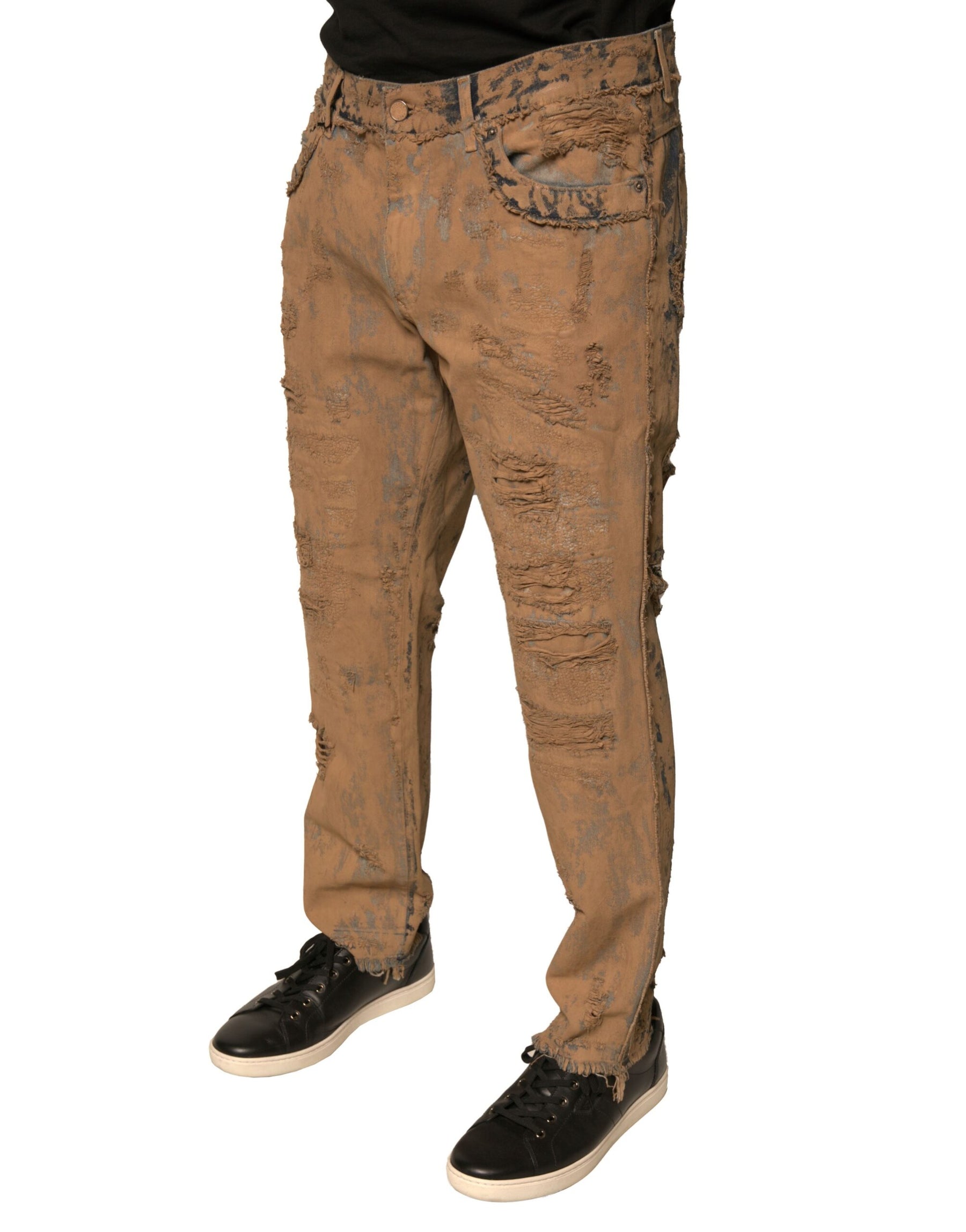 Dolce & Gabbana Brown Tattered Cotton Skinny Denim Jeans | Regal Royce