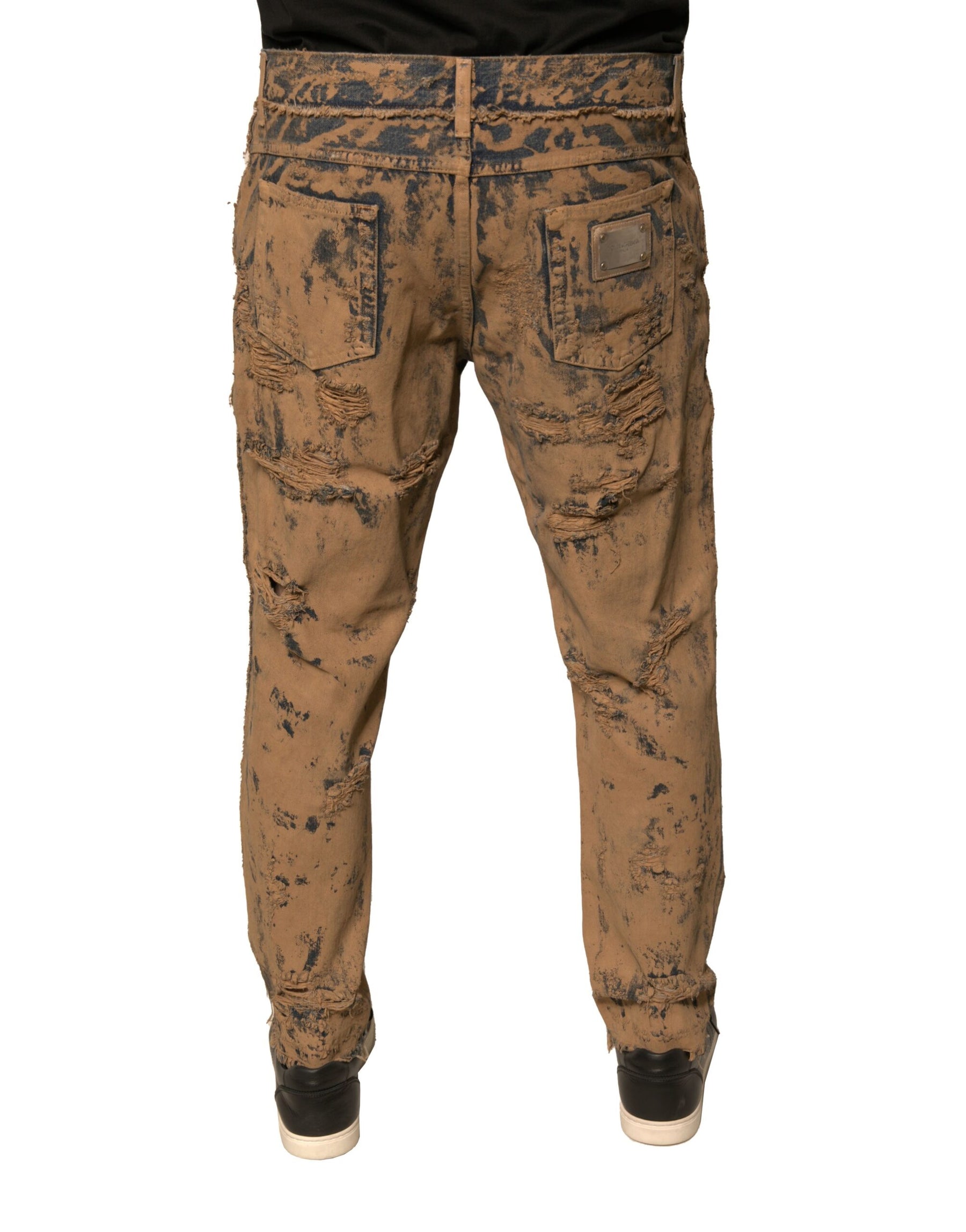 Dolce & Gabbana Brown Tattered Cotton Skinny Denim Jeans | Regal Royce
