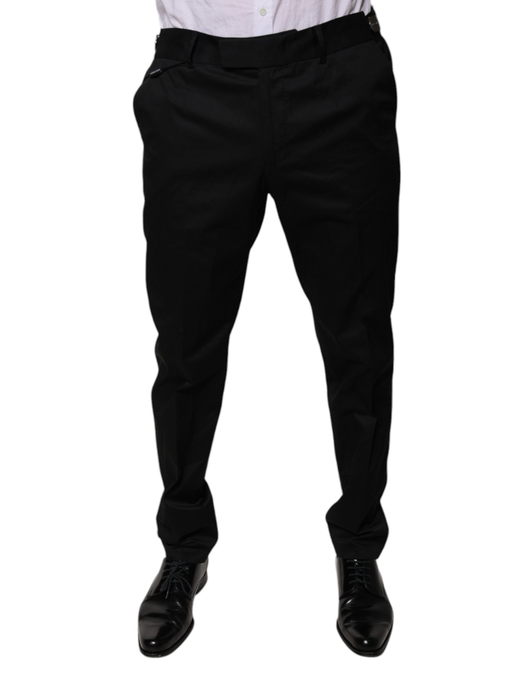 Dolce & Gabbana Black Cotton Tapered Formal Dress Pants | Regal Royce