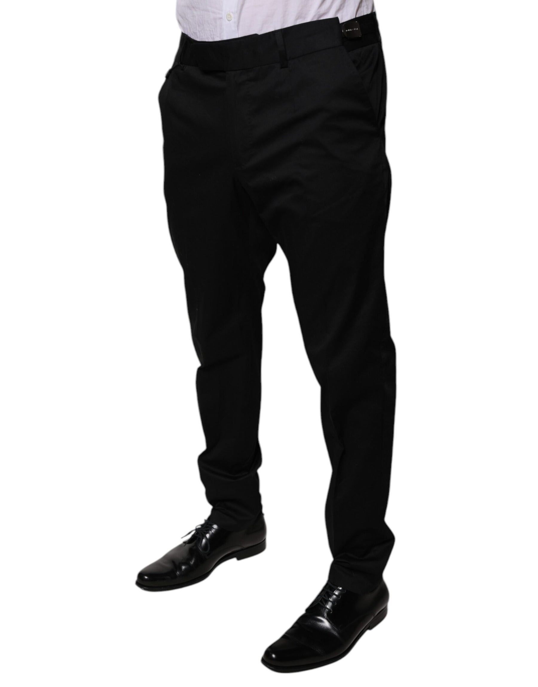 Dolce & Gabbana Black Cotton Tapered Formal Dress Pants | Regal Royce