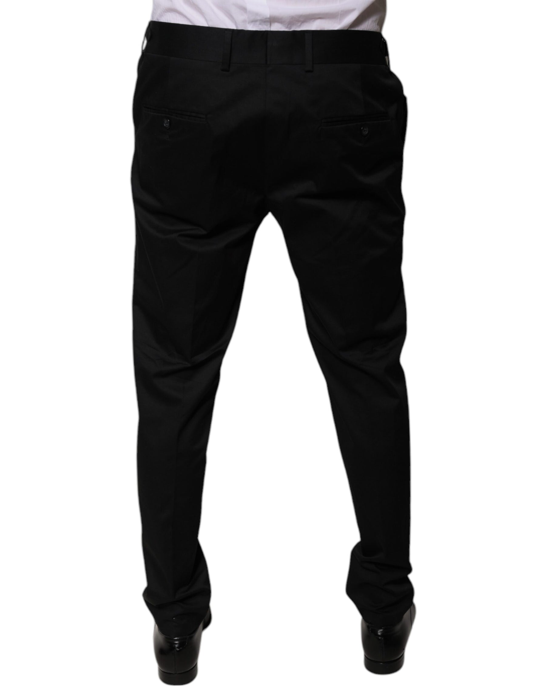 Dolce & Gabbana Black Cotton Tapered Formal Dress Pants | Regal Royce