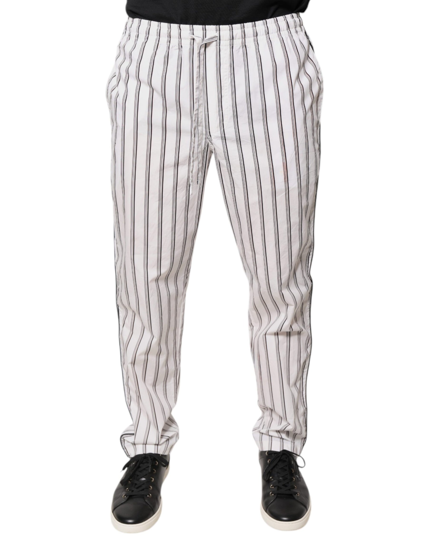 Dolce & Gabbana White Stripes Cotton Skinny Dress Pants | Regal Royce