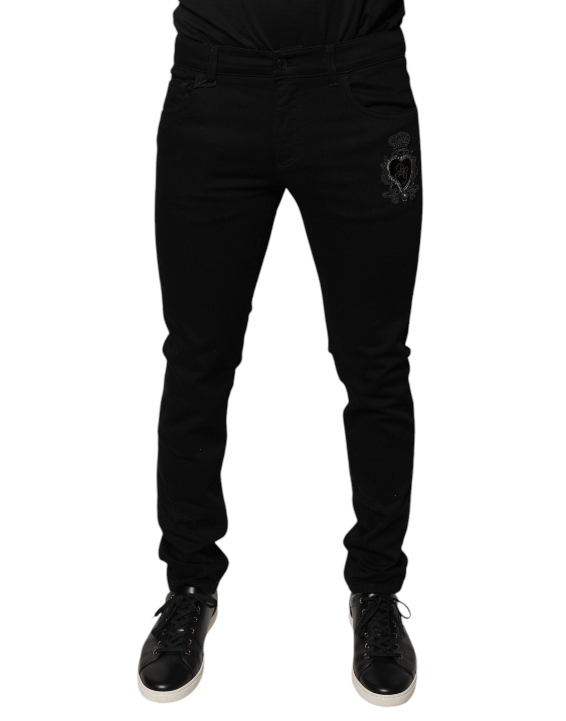 Dolce & Gabbana Black DG Crown Logo Cotton Skinny Denim Jeans | Regal Royce