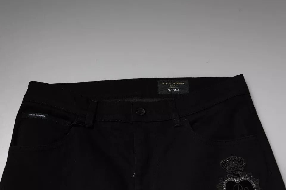 Dolce & Gabbana Black DG Crown Logo Cotton Skinny Denim Jeans | Regal Royce
