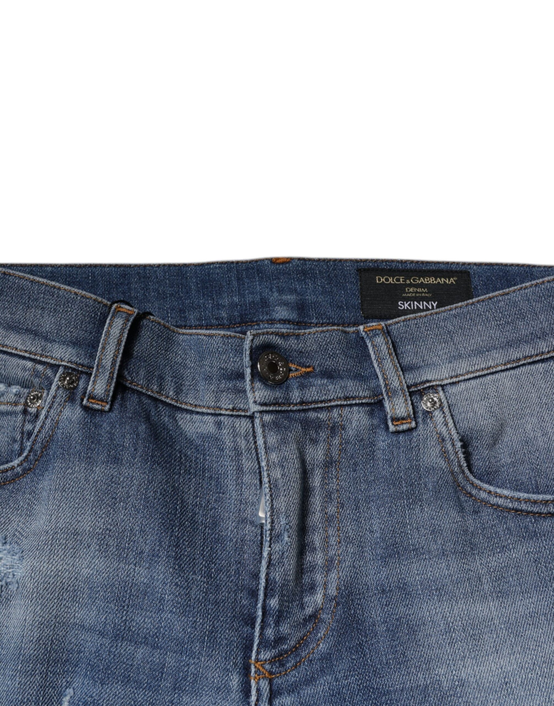 Dolce & Gabbana Blue Tattered Cotton Stretch Skinny Denim Jeans | Regal Royce