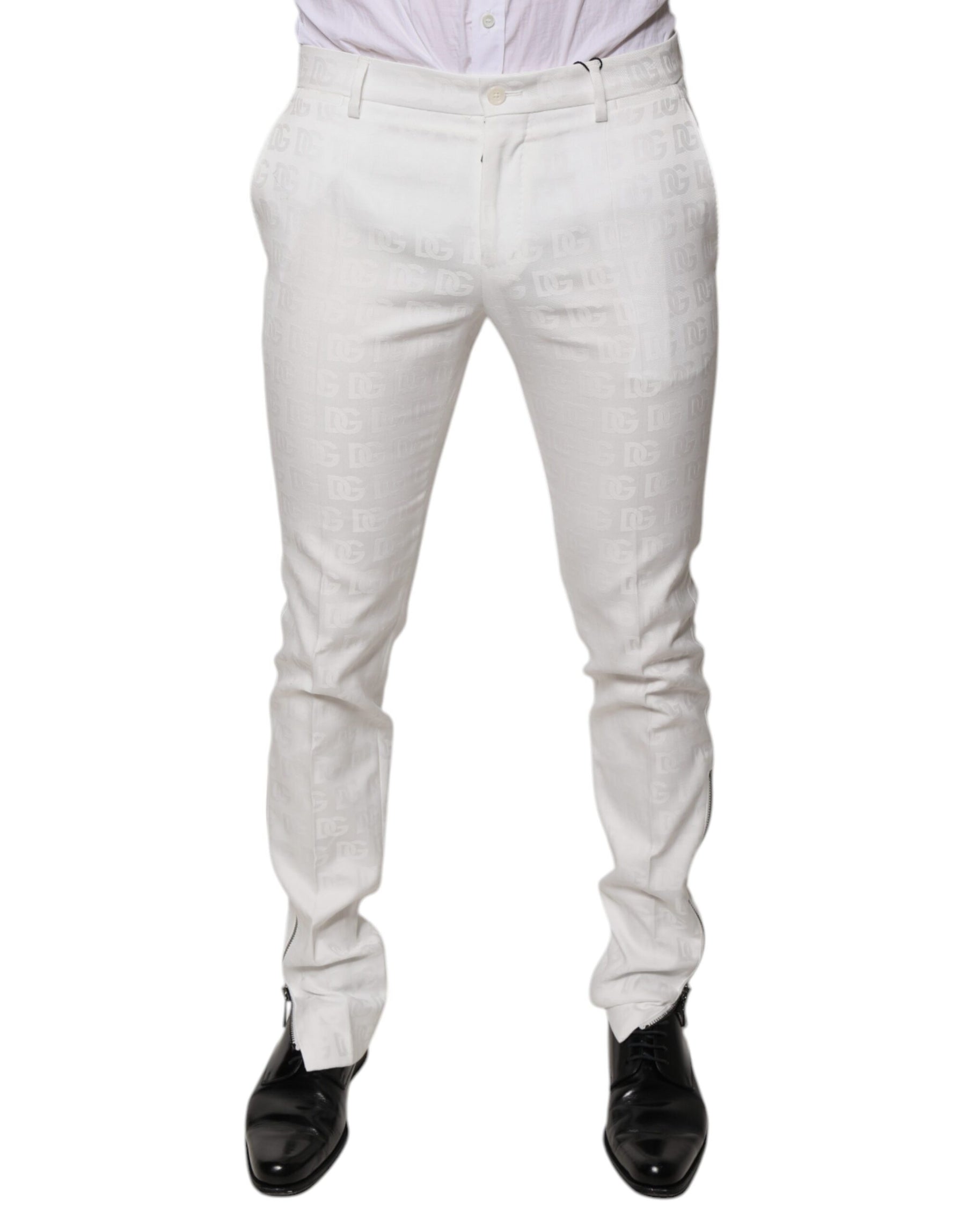 Dolce & Gabbana White Cotton Tapered Formal Dress Pants | Regal Royce