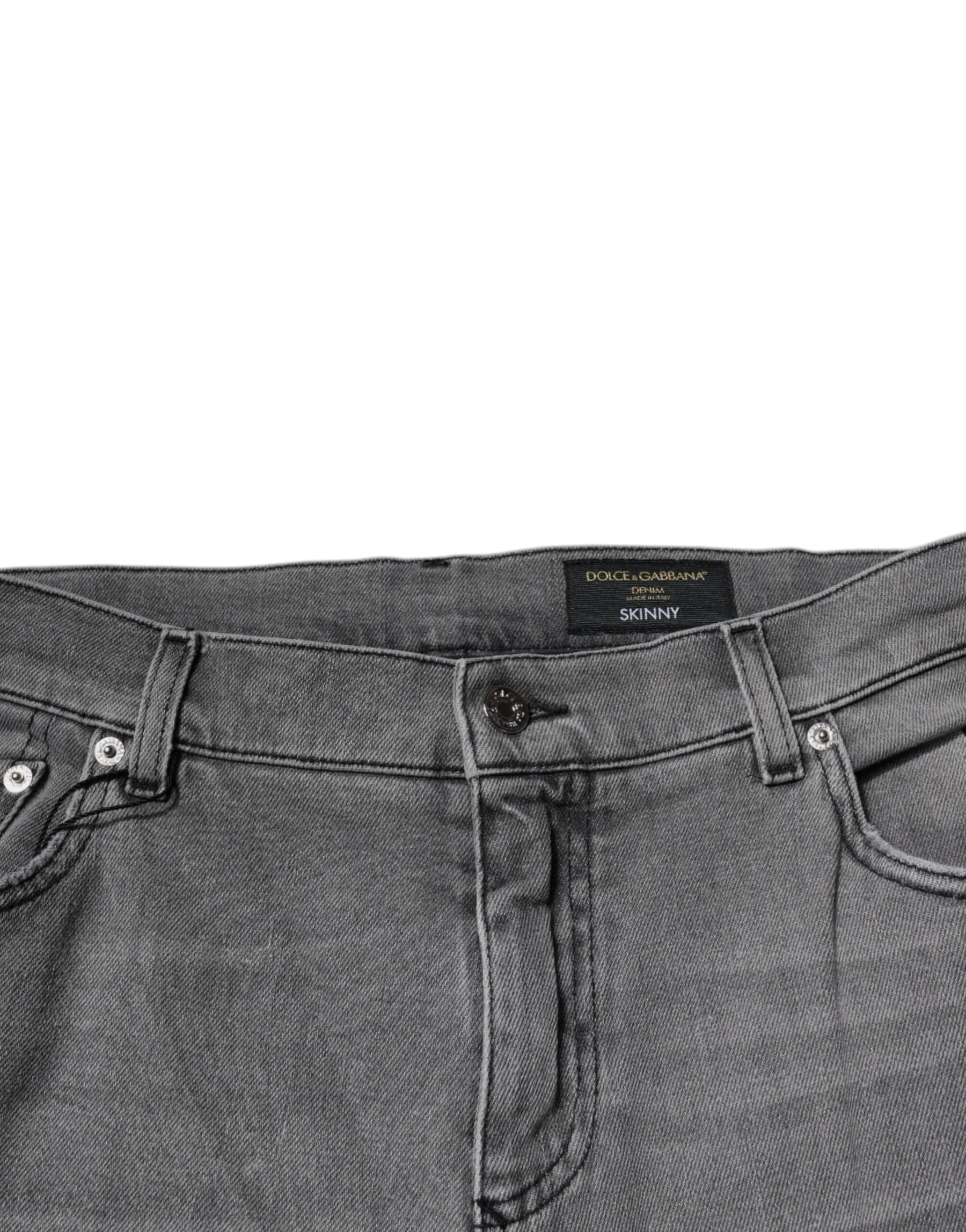 Dolce & Gabbana Gray Graphic Print Cotton Skinny Denim Jeans | Regal Royce