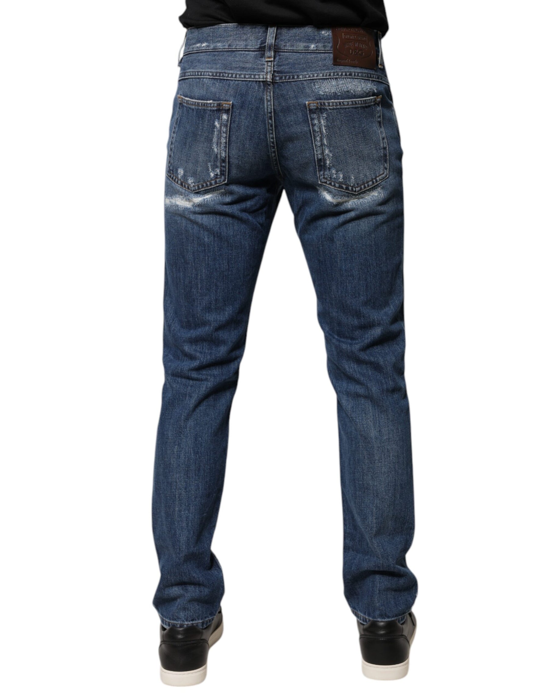 Dolce & Gabbana Blue Cotton Tattered Skinny Denim Jeans | Regal Royce