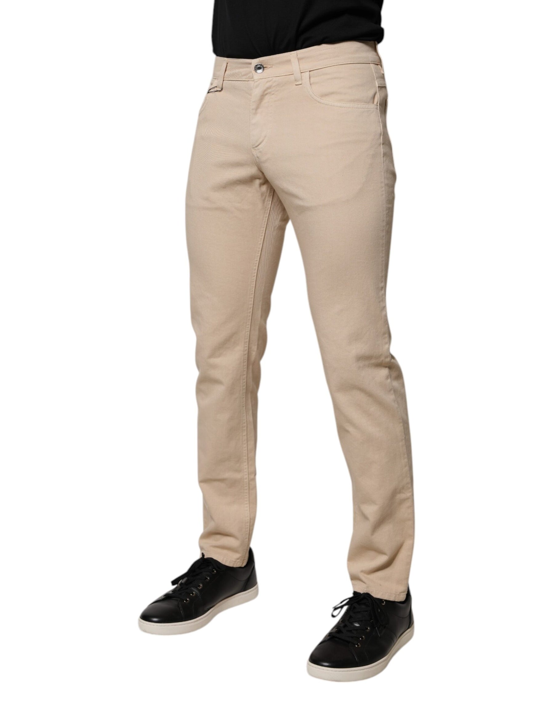 Dolce & Gabbana Beige Cotton Stretch Regular Men Denim Jeans | Regal Royce