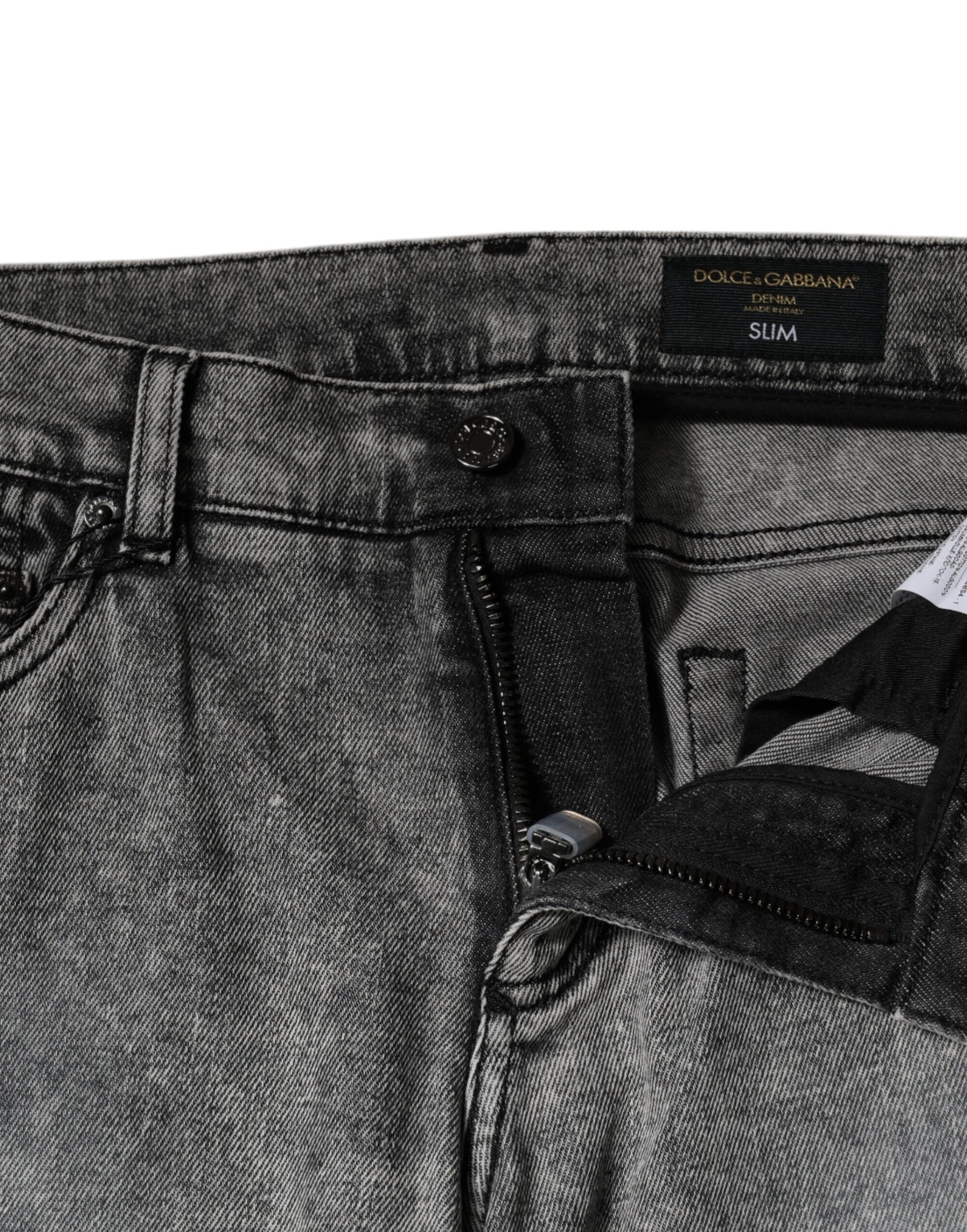 Dolce & Gabbana Gray Logo Plaque Cotton Slim Fit Denim Jeans | Regal Royce