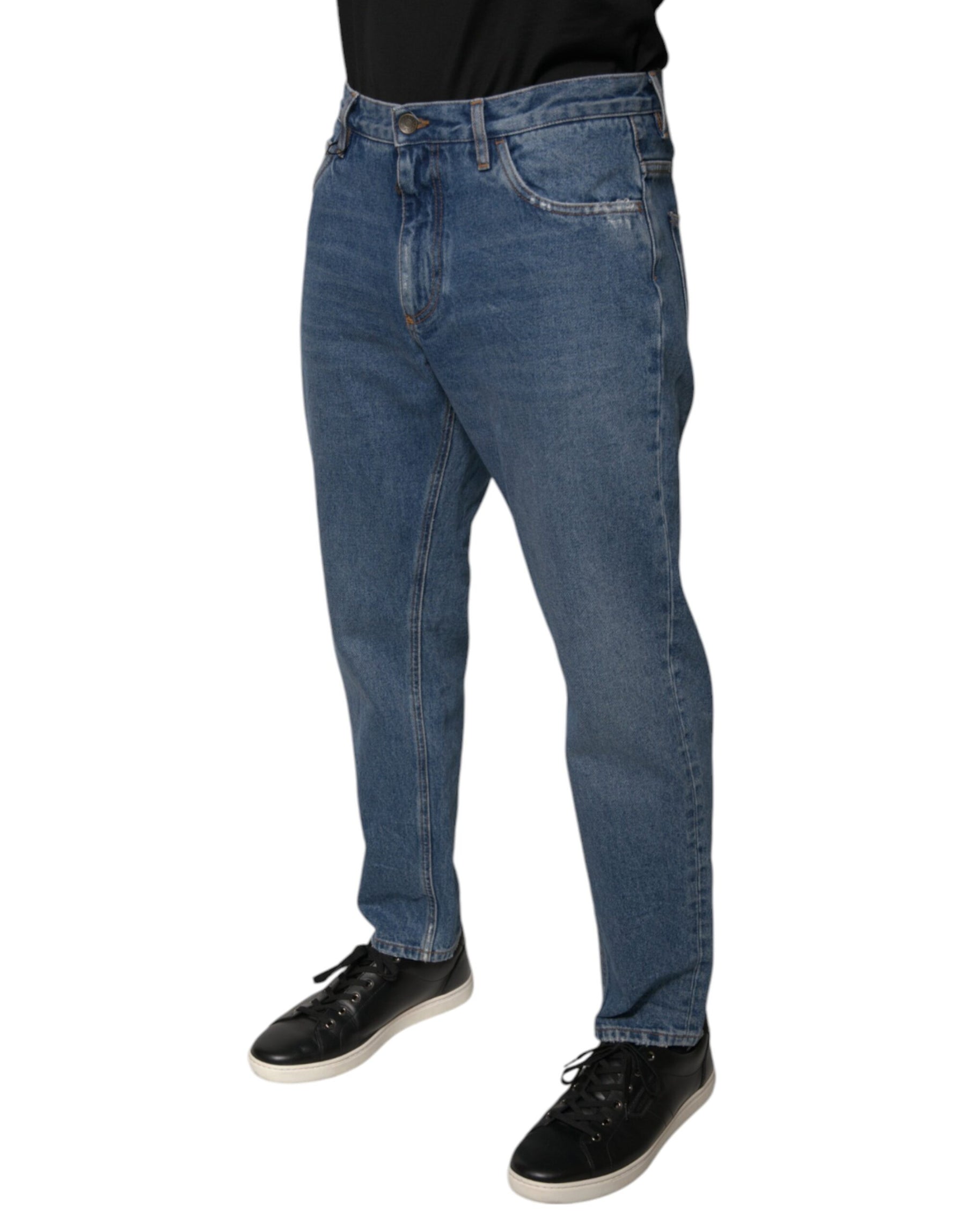 Dolce & Gabbana Blue Cotton Logo Men Loose Denim Jeans | Regal Royce