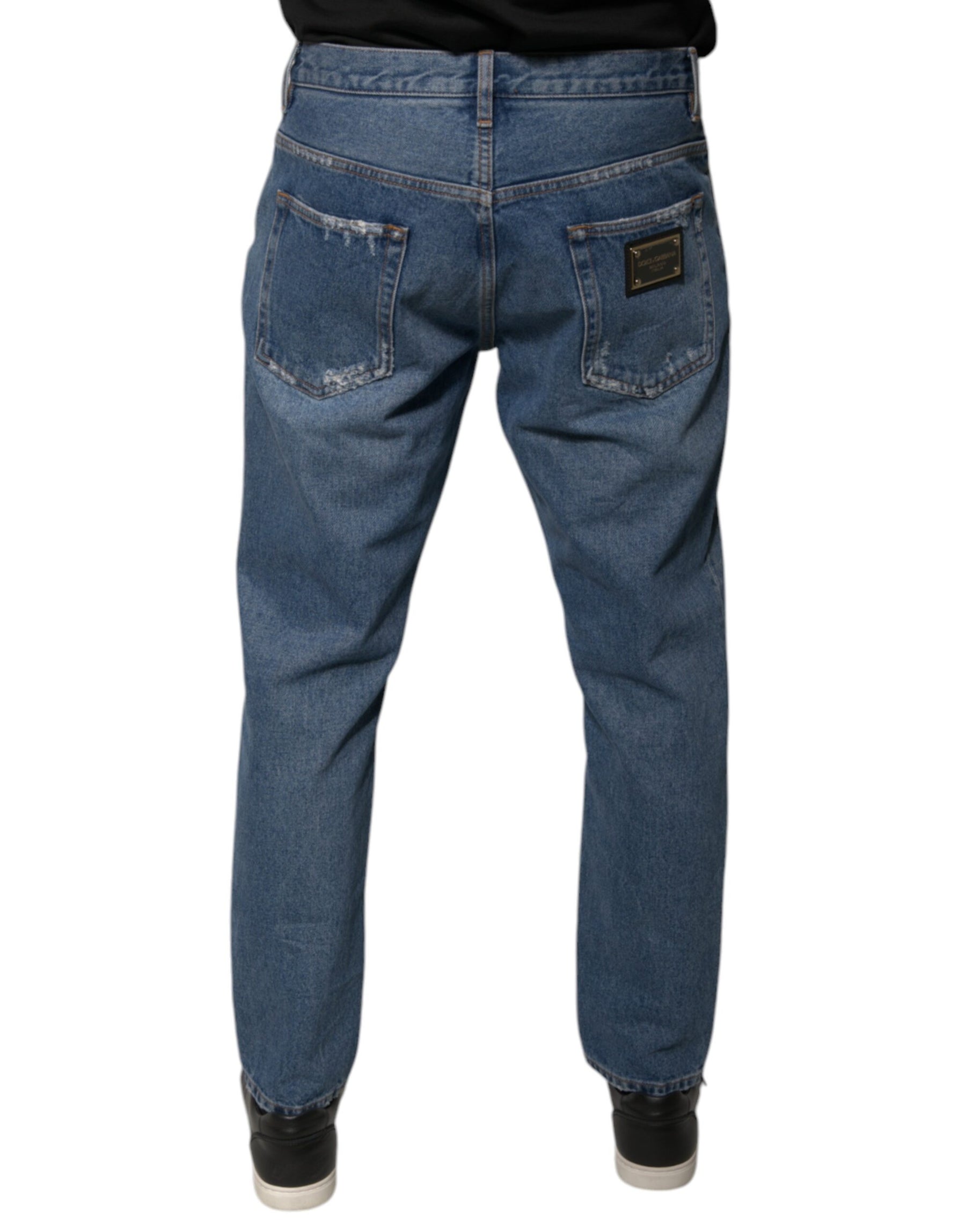Dolce & Gabbana Blue Cotton Logo Men Loose Denim Jeans | Regal Royce